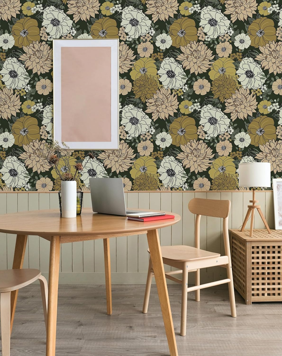 MelunMer Papel tapiz floral para despegar y pegar, papel de contacto de flores boho para armarios, papel tapiz vintage, autoadhesivo, extraíble,