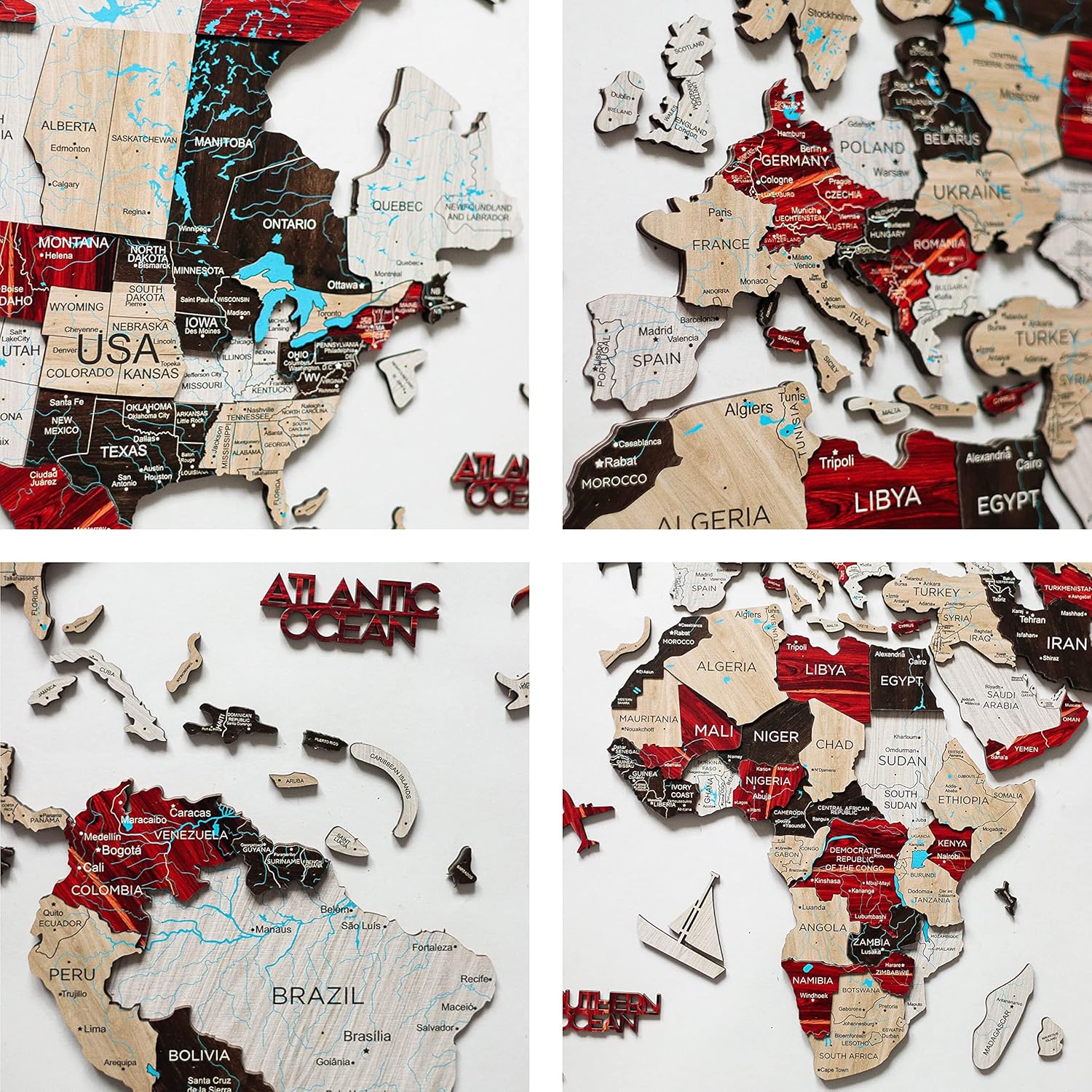 3D Wooden World Map House Decor Living Room 3D Home Wall Art Office Decoration Wood Wall Decor World Map 3D Art Large Travel Gift Office Bedroom