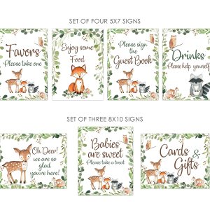 Set of 7 Woodland Baby shower signs, 5×7 and 8×10, woodland food, drinks, favors, welcome and guest book signs Set of 7 Woodland Baby shower signs, 5×7 and 8×10, woodland food, drinks, favors, welcome and guest book signs