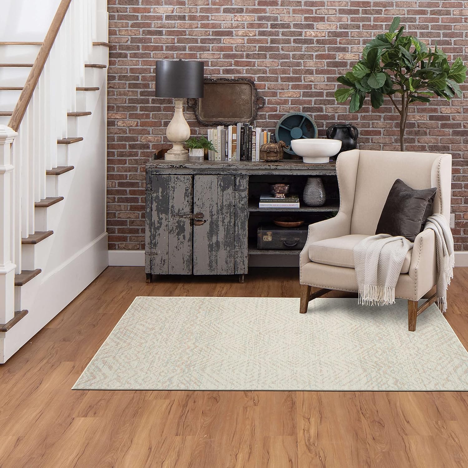 Mohawk Home Zig Zag – Alfombra de área a rayas color crema marfil de 4 x 6 pies, perfecta para entrada, lavandería, pasillo