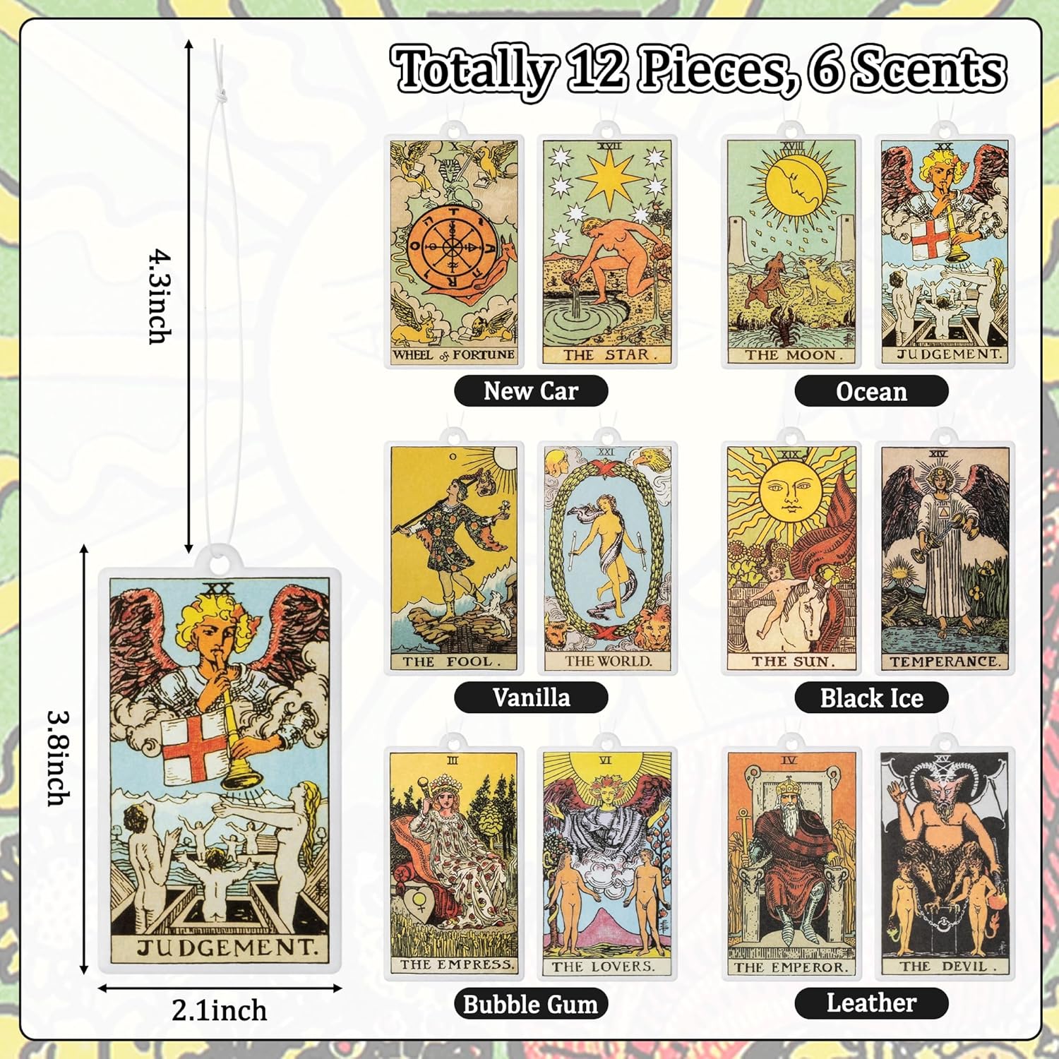 12 unidades de ambientador de aire para automóvil, tarjetas de tarot colgantes, tarjetas perfumadas de rebanada de fragancia, lindo ambientador de