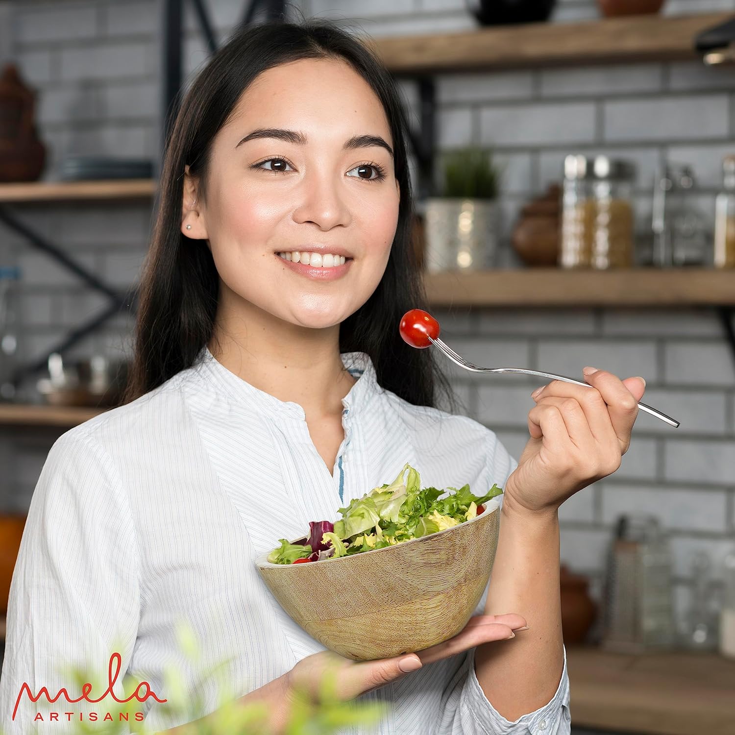 Mela Artisans Ensaladera pequeña de madera de 6 pulgadas, cuenco para servir frutas, cereales, aperitivos y mezcla, cuencos decorativos para cocina