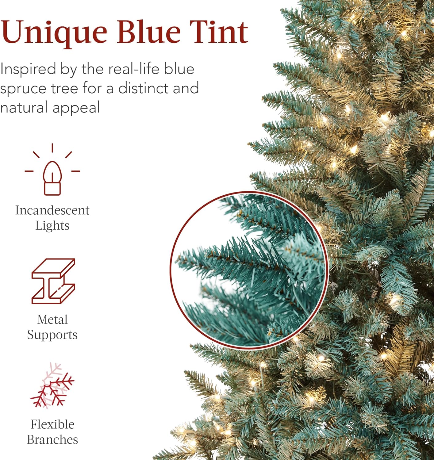 Best Choice Products Árbol de Navidad de abeto azul preiluminado de 6 pies, decoración artificial con bisagras completas, decoración navideña con