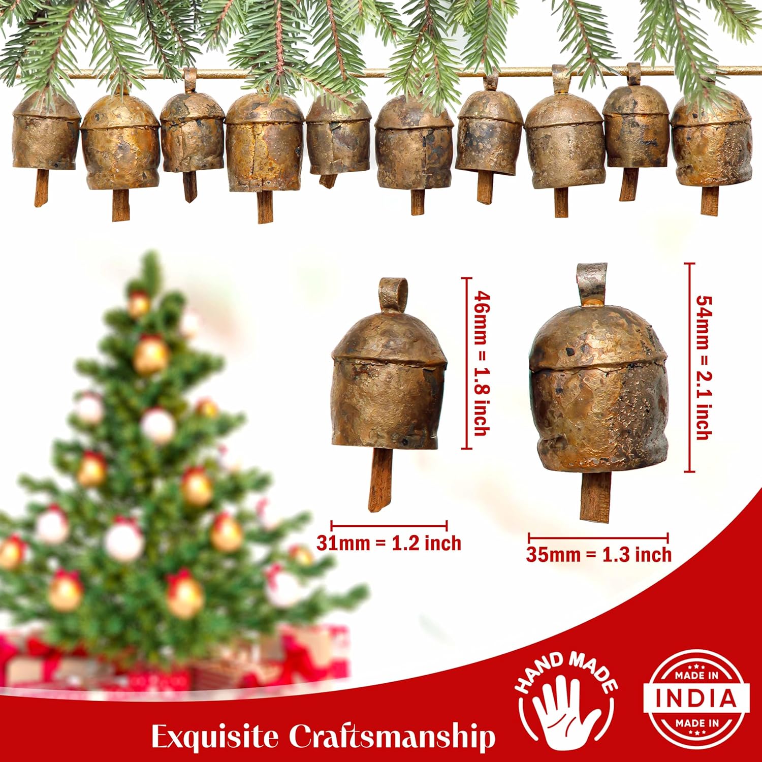 Campanas de Navidad para decoración  Campanas de vaca para decoración navideña rústica  Campanas doradas para decoraciones navideñas  Campanas