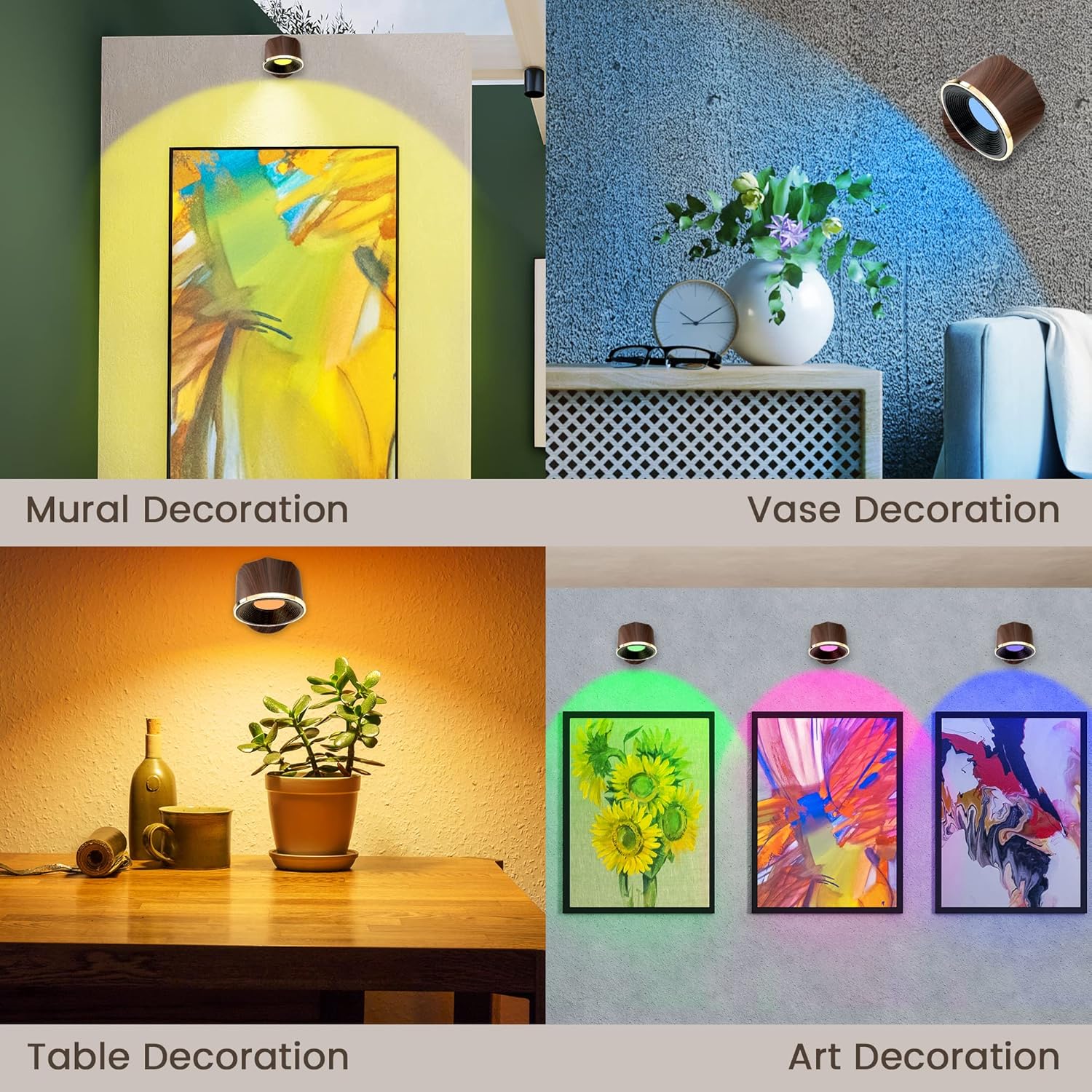 Magnetic Wall Sconce 16 RGB Colors Dimmable, 2 Pack LED Rechargeable Wireless Picture Painting Wall Lights, 360Rotate Battery Operated Wall Sconce