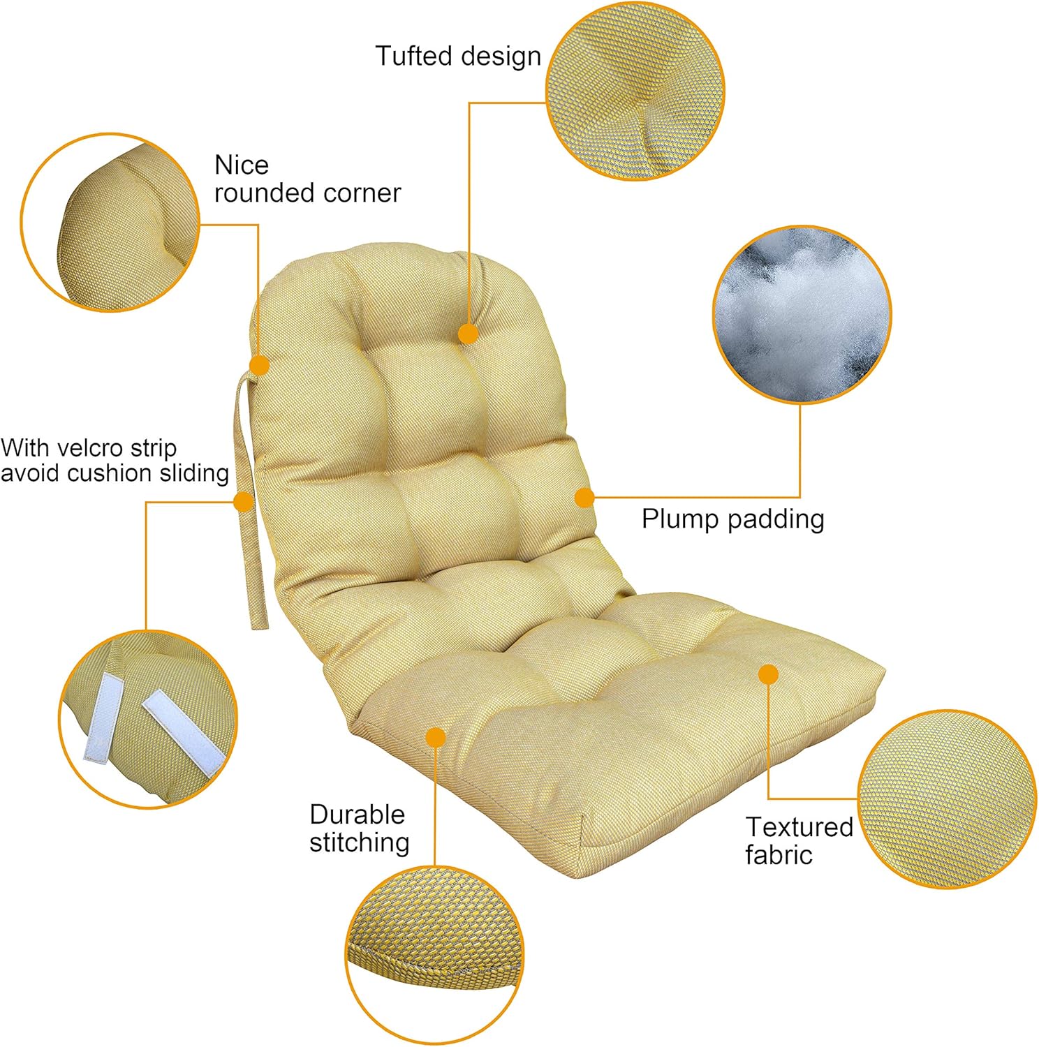 BOSSIMA Cojines para silla Adirondack para patio al aire libre, esquinas redondas (Negro)