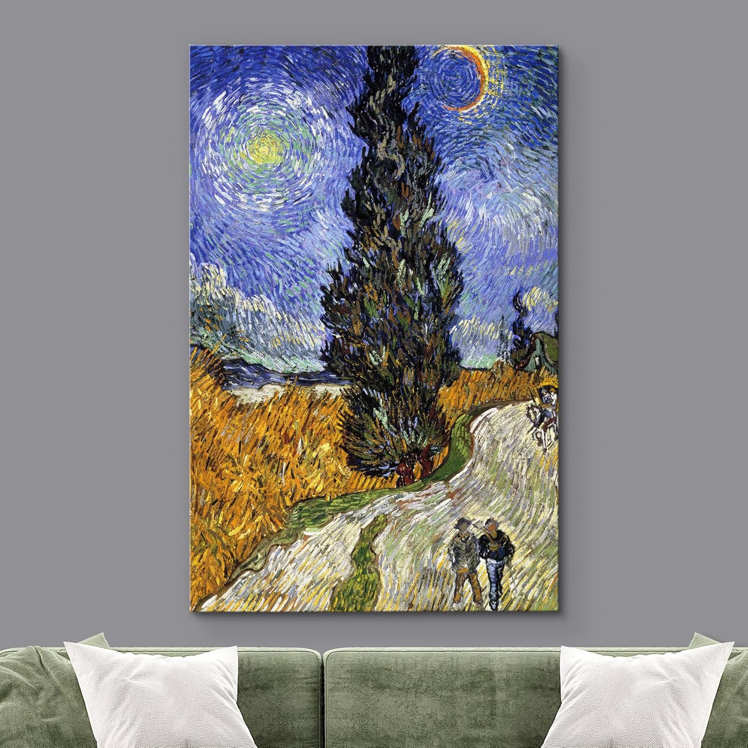SIGNWIN – Lienzo decorativo para pared – Van Gogh Road con ciprés y estrella – Póster Giclée para decoración de pared de sala de estar impreso de