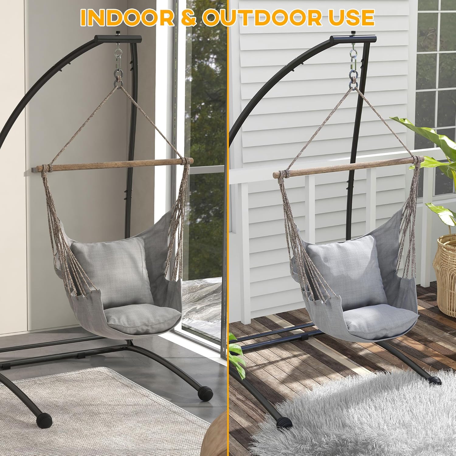 Outsunny Soporte para silla de hamaca, en forma de C, soporte de hamaca resistente con marco de metal para colgar hamaca, porche, columpio, uso en