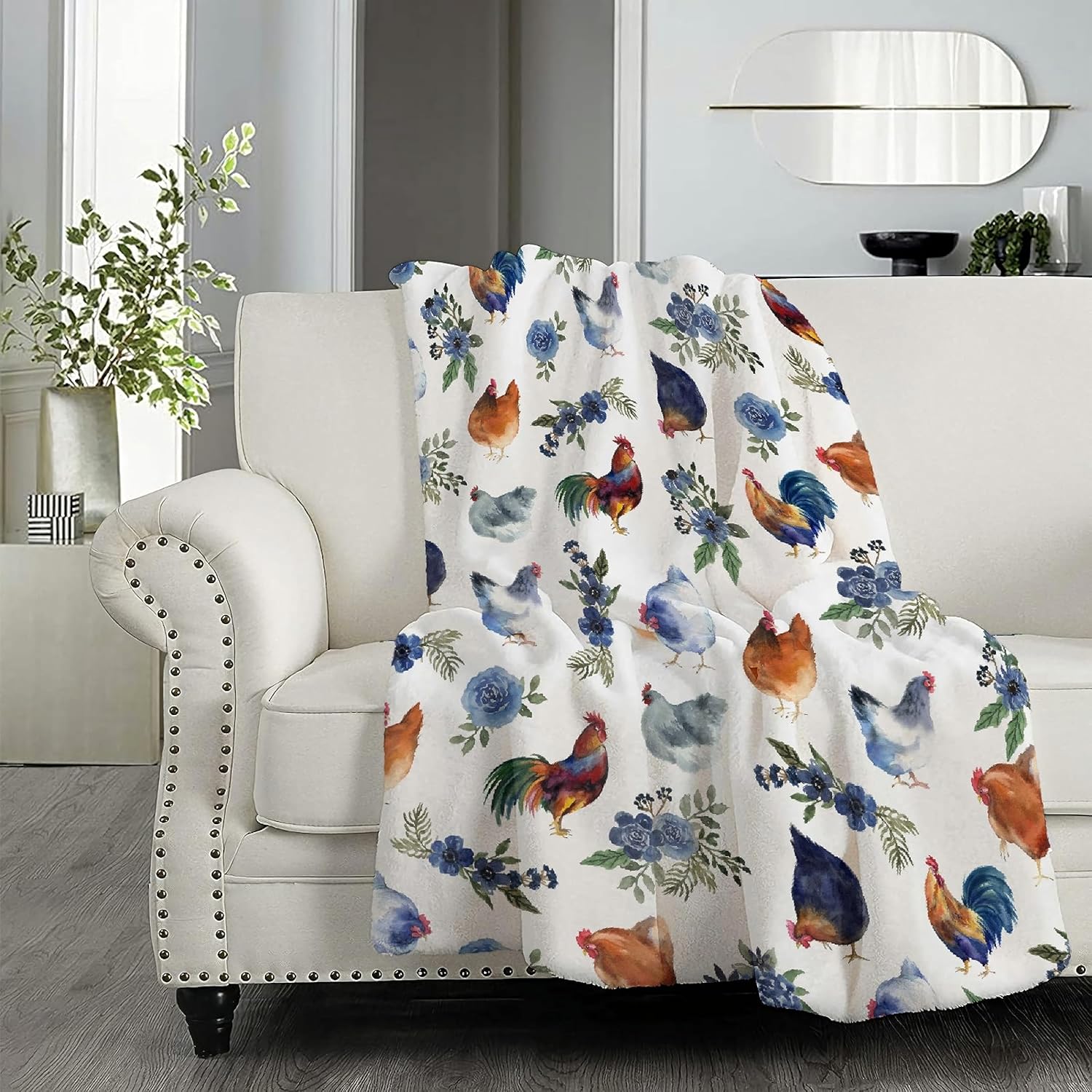 Manta floral de pollo, acogedora, suave y ligera, manta de franela para cama, sofá, viajes, todas las estaciones, pequeña de 50 x 40 pulgadas, para
