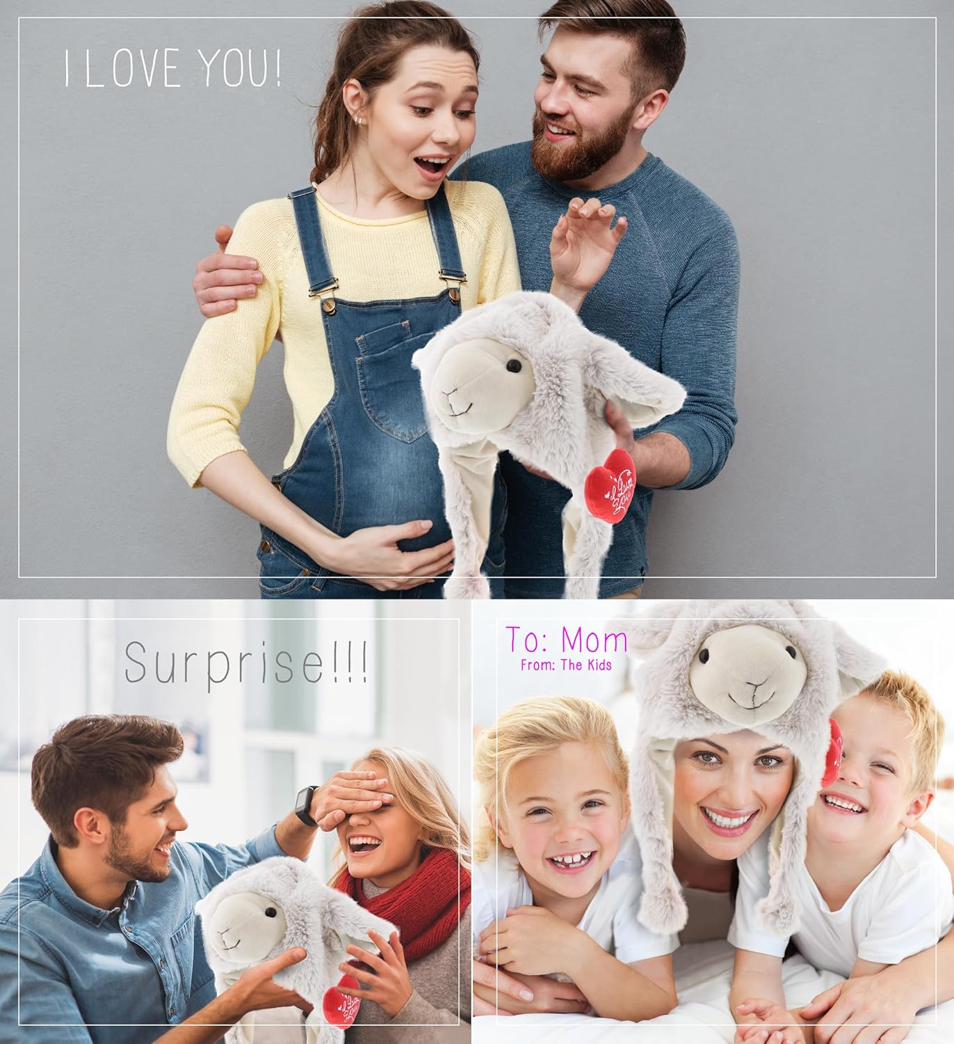 DolliBu I Love You – Gorro de peluche blanco de oveja de San Valentín, lindo animal de peluche con corazón rojo y nombre, regalo personalizado para