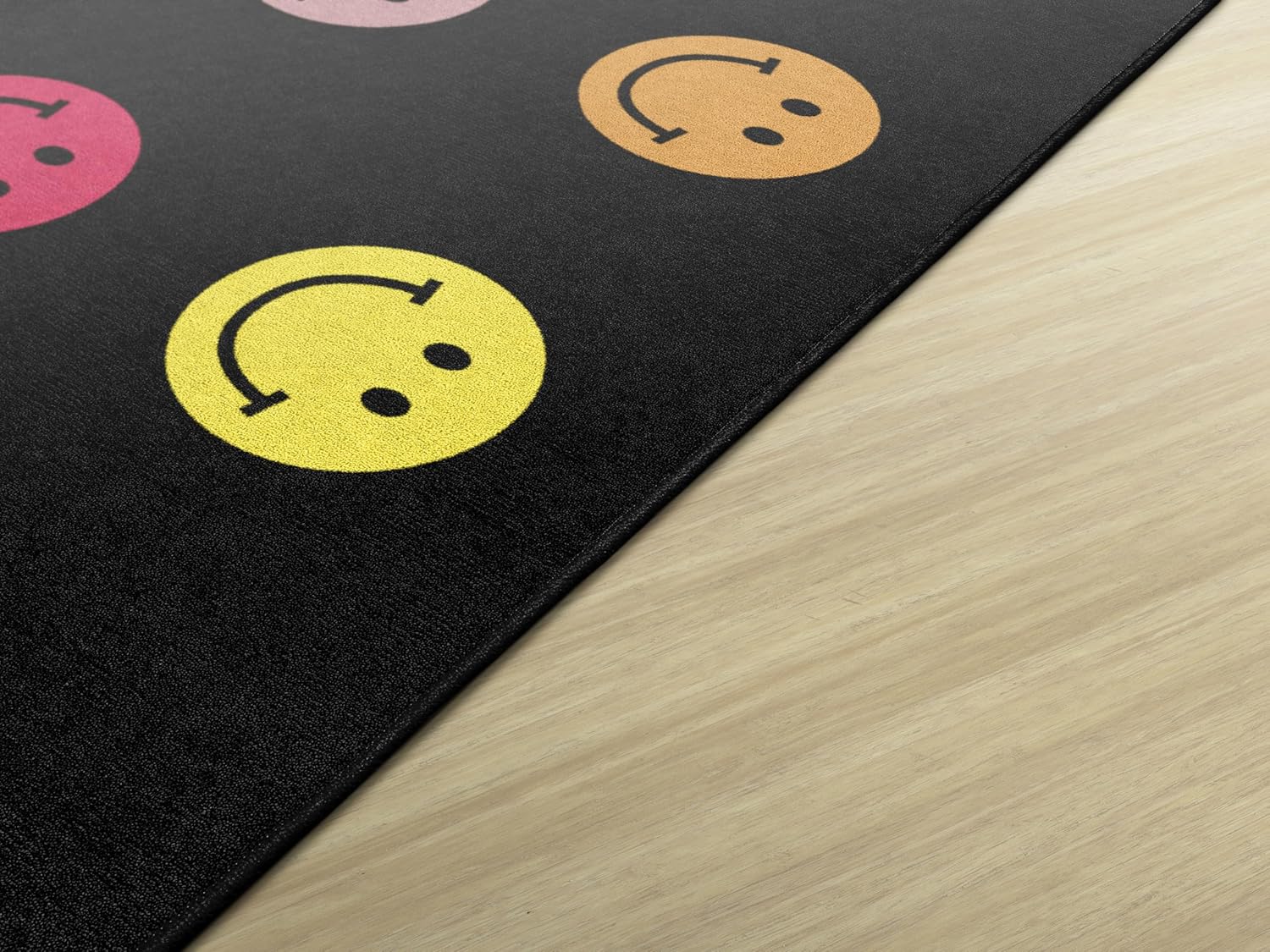 Flagship Carpets Schoolgirl Style Rainbow Smileys in Black – Alfombra educativa de puré de manzana cruzada para habitación de los niños, aula