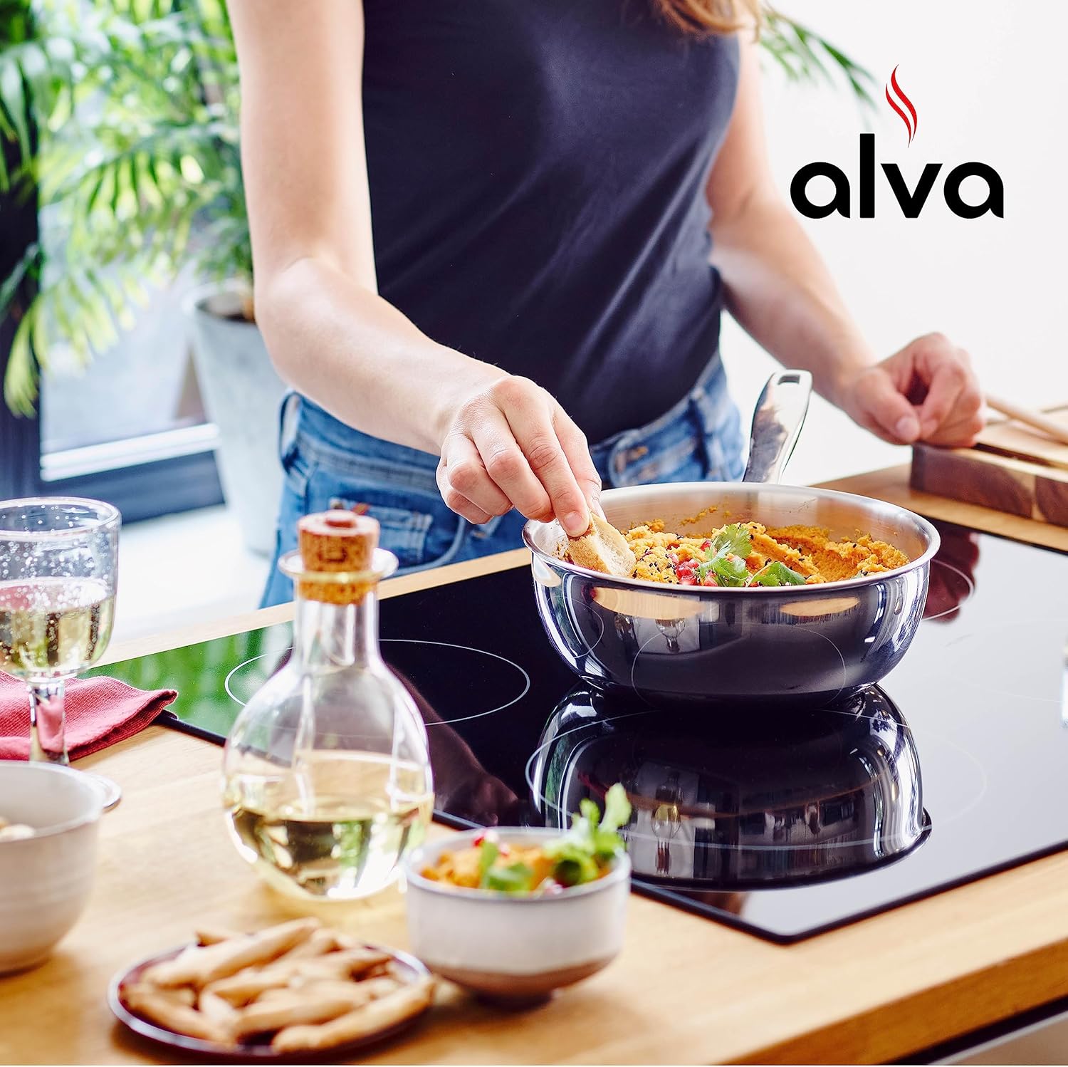 Alva Maestro – Sartén de acero inoxidable para salsa, cacerola apta para horno para cocinar, olla pequeña para sopa con tapa, utensilios de cocina
