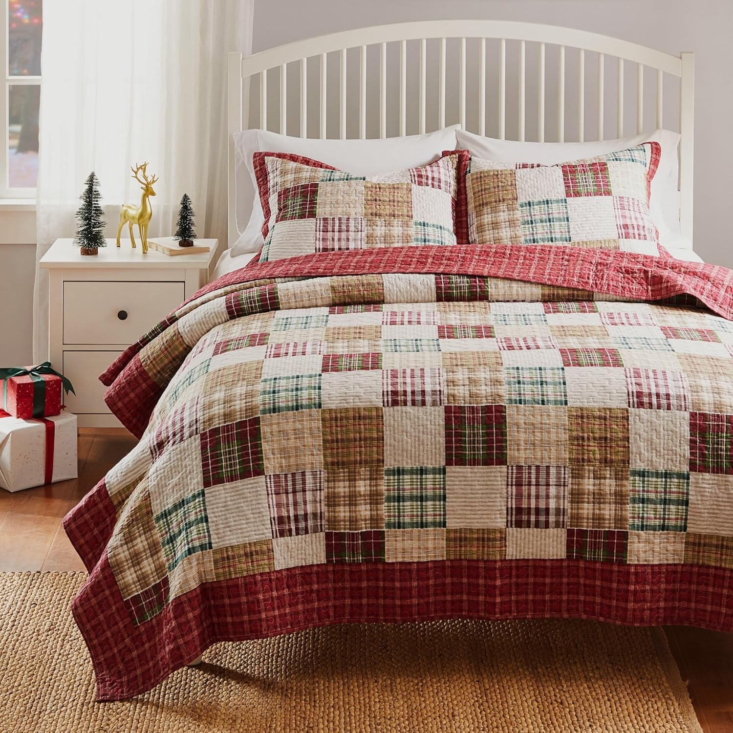 Greenland Home Oxford – Juego de edredón 100% algodón, 3 piezas, KingCal King, color rojo
