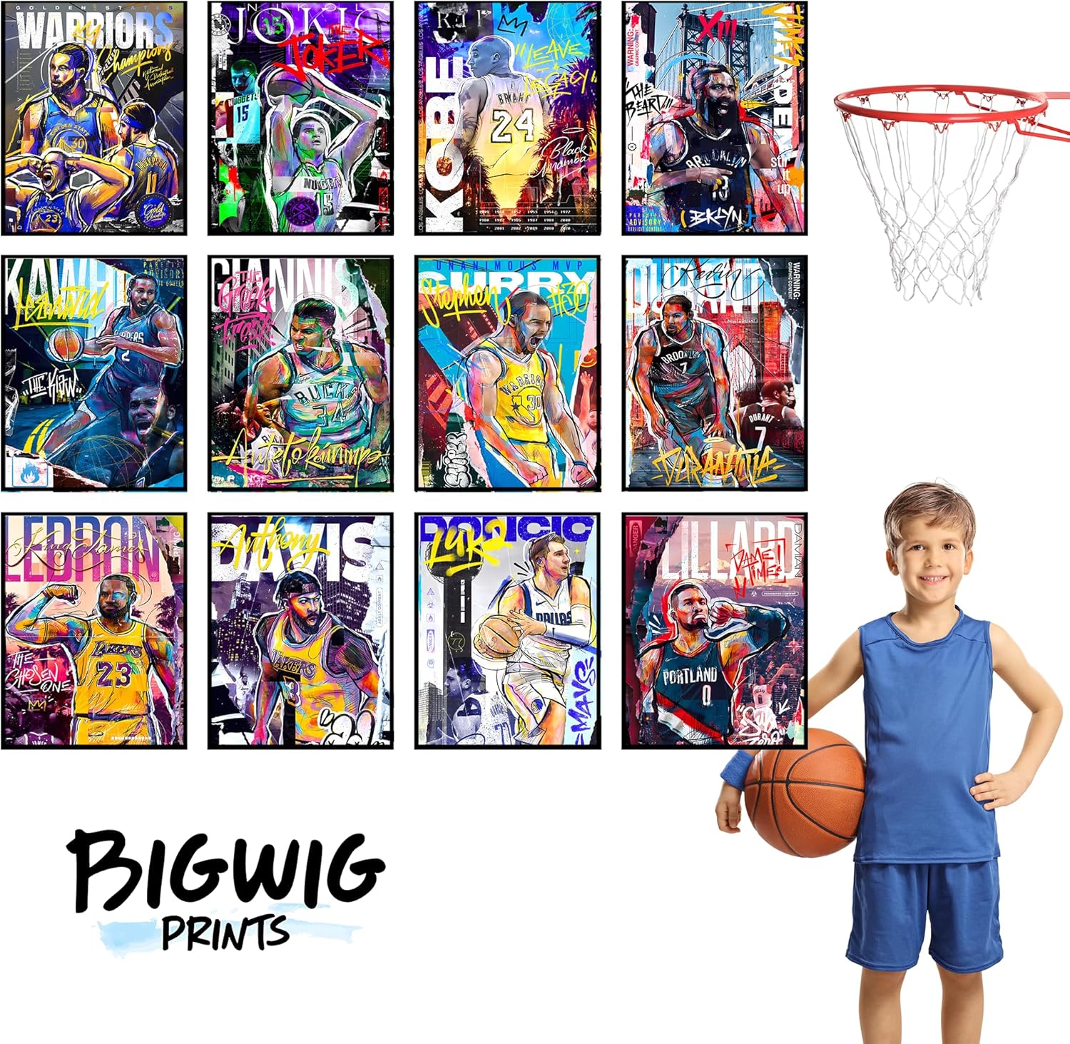 Bigwig Prints Juego de pósteres de baloncesto  Pósteres de baloncesto para dormitorio de niños, arte de pared de baloncesto, pósteres de la NBA para