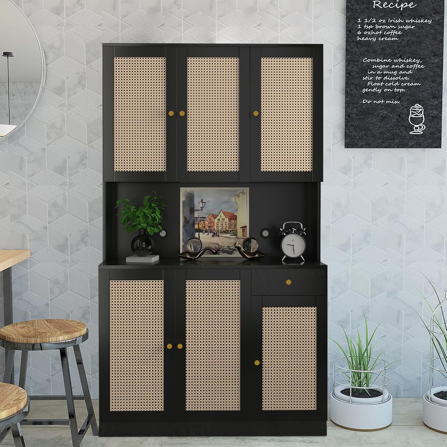 Armarios de despensa de cocina de 71 pulgadas con gabinete, armario de buffet independiente con estantes ajustables, despensa de cocina tradicional
