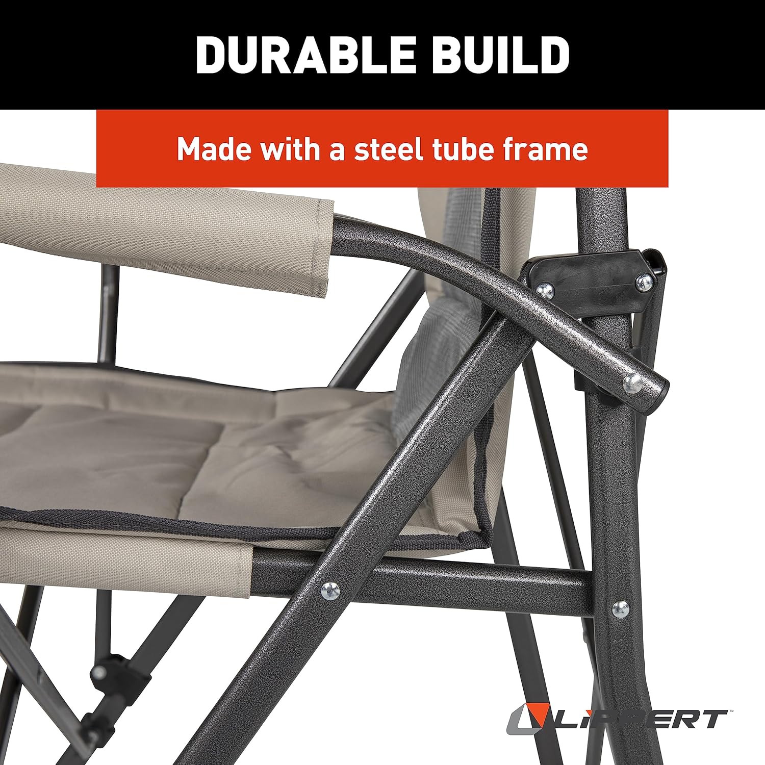 Lippert Scout Silla plegable para exteriores para camping, plegable, marco de tubo de acero, poliéster 600D, revestimiento de PVC resistente a los