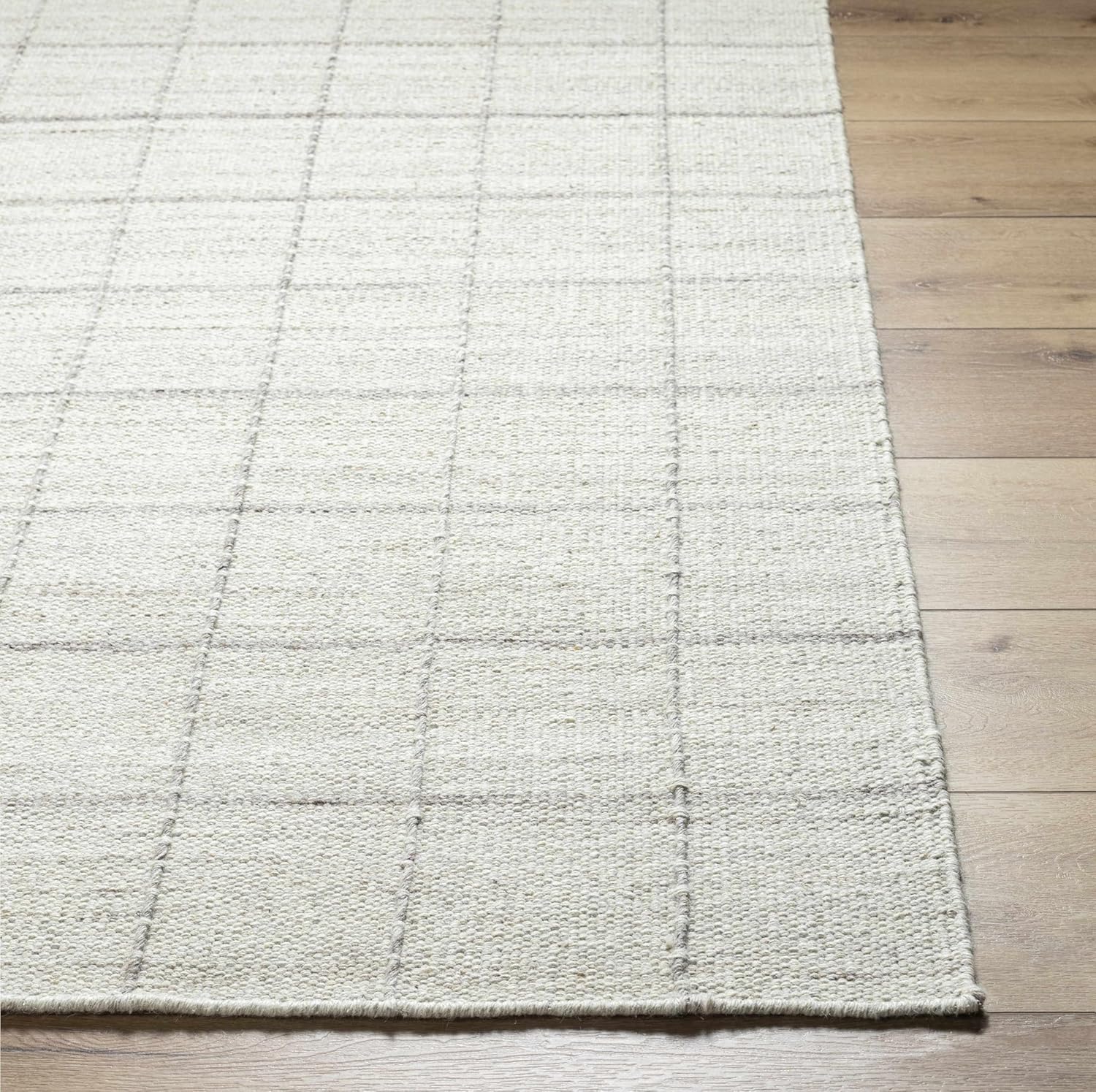 Hauteloom Nissa – Alfombra de lana para sala de estar, dormitorio, cuadrados, geométricos, cuadrados, color gris, 5 x 7 pies 6 pulgadas