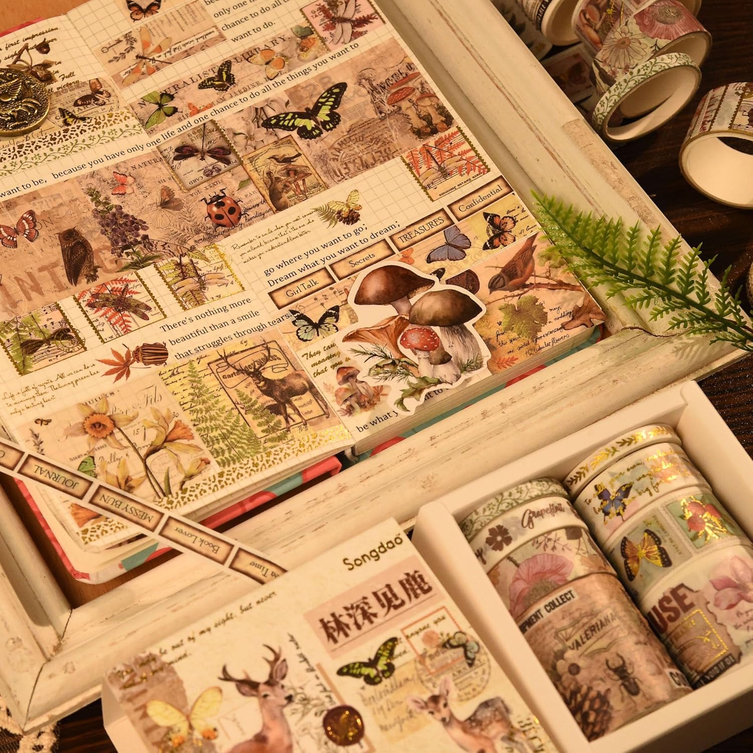 Songdao – Juego de 8 rollos de cinta washi vintage, cintas adhesivas retro para artes, juegos de cinta adhesiva decorativa de lámina dorada para