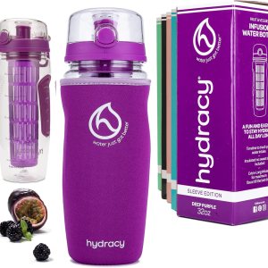 Hydracy Botella deportiva de agua infusora de frutas, de 32 onzas líquidas, barra de infusión de longitud completa, marca de tiempo y funda aislante Hydracy Botella deportiva de agua infusora de frutas, de 32 onzas líquidas, barra de infusión de longitud completa, marca de tiempo y funda aislante