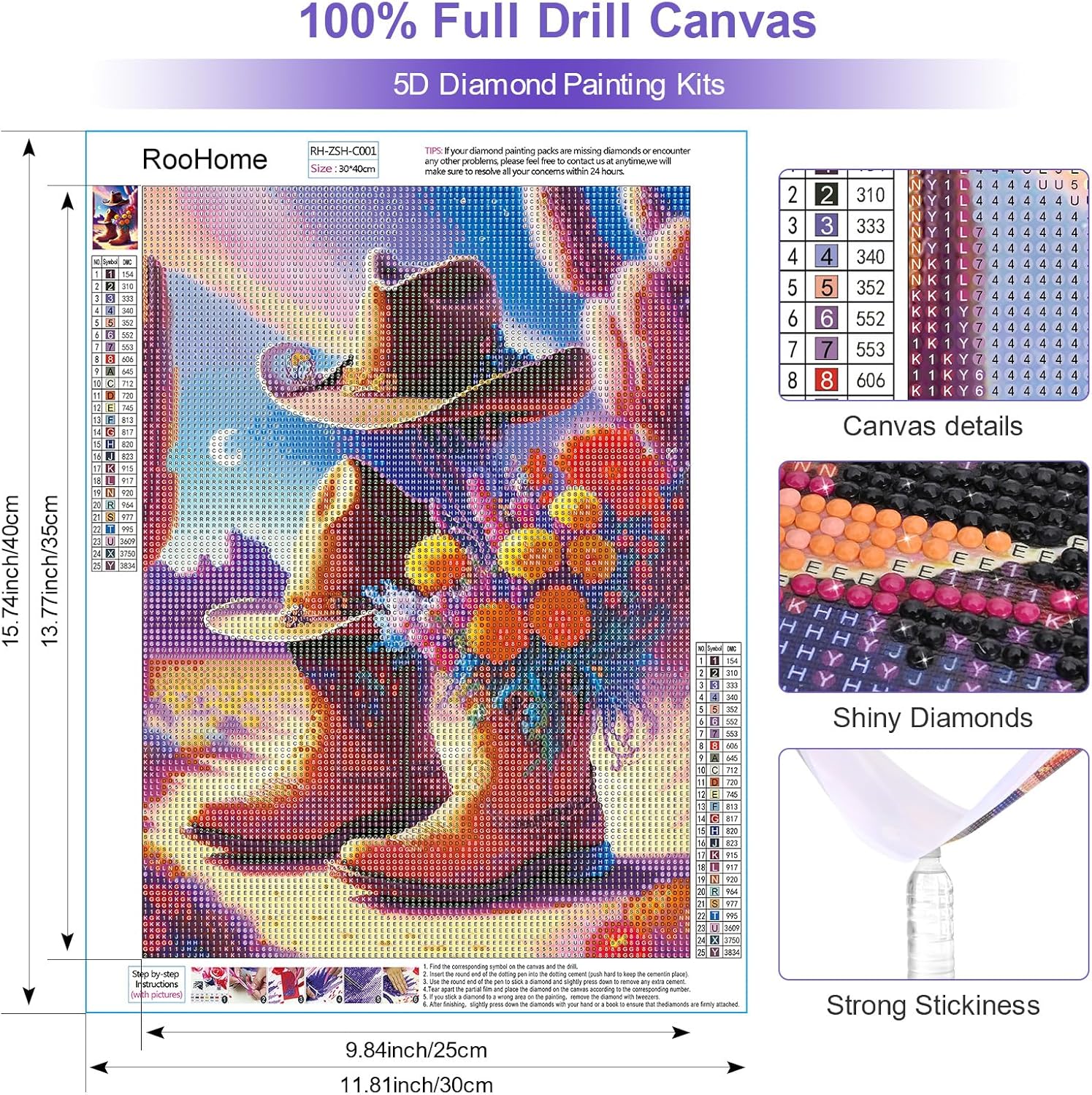 ROOHOME Kit de pintura de diamantes con sombrero de bota de flores de fantasía, kit de arte redondo de diamante 5D para adultos y niños, kit de