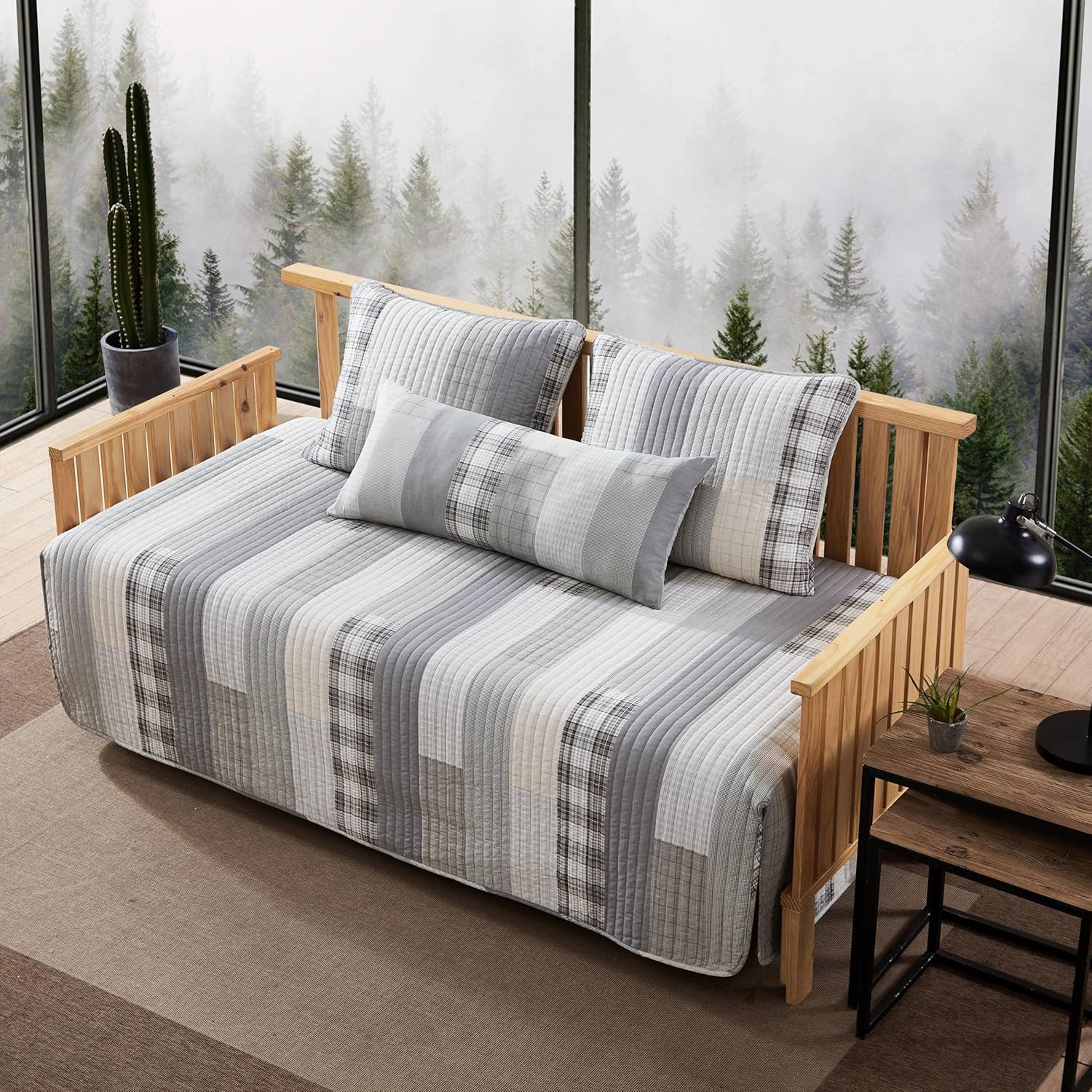 Eddie Bauer – Juego de sofá cama, juego de ropa de cama de algodón de 4 piezas, decoración del hogar para todas las estaciones (Fairview Grey,