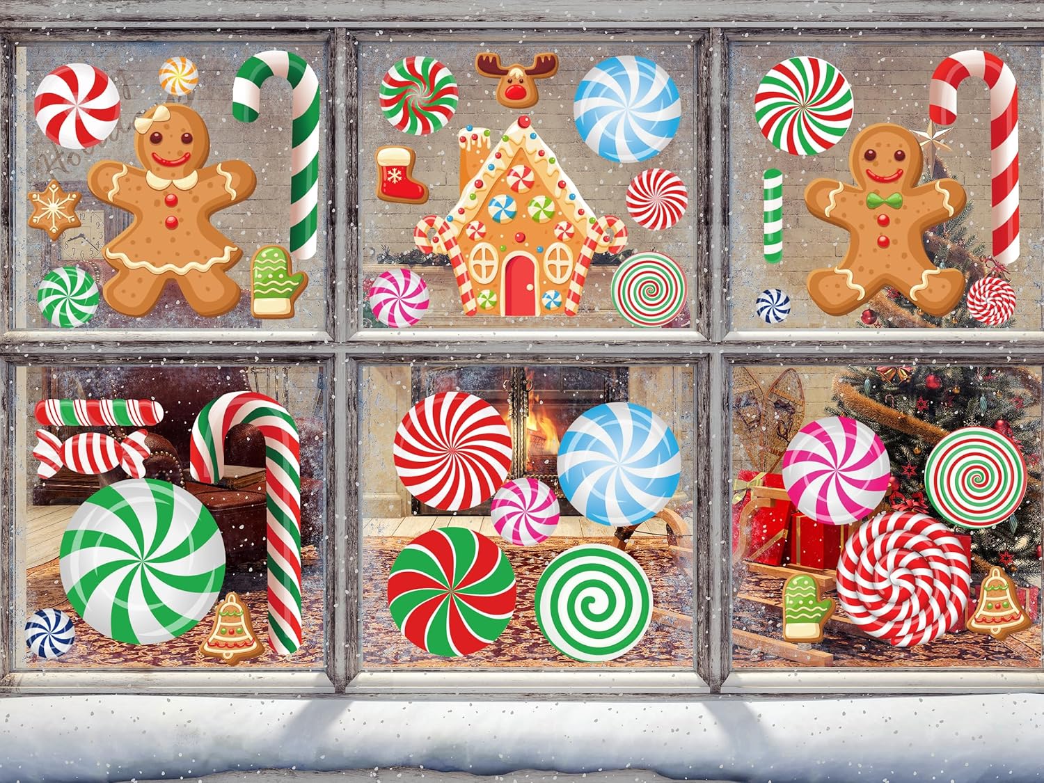 Adhesivos para ventana de bastón de caramelo, 3D, 88 unidades, calcomanías de ventana de menta de doble cara, decoración de ventana de Feliz Navidad
