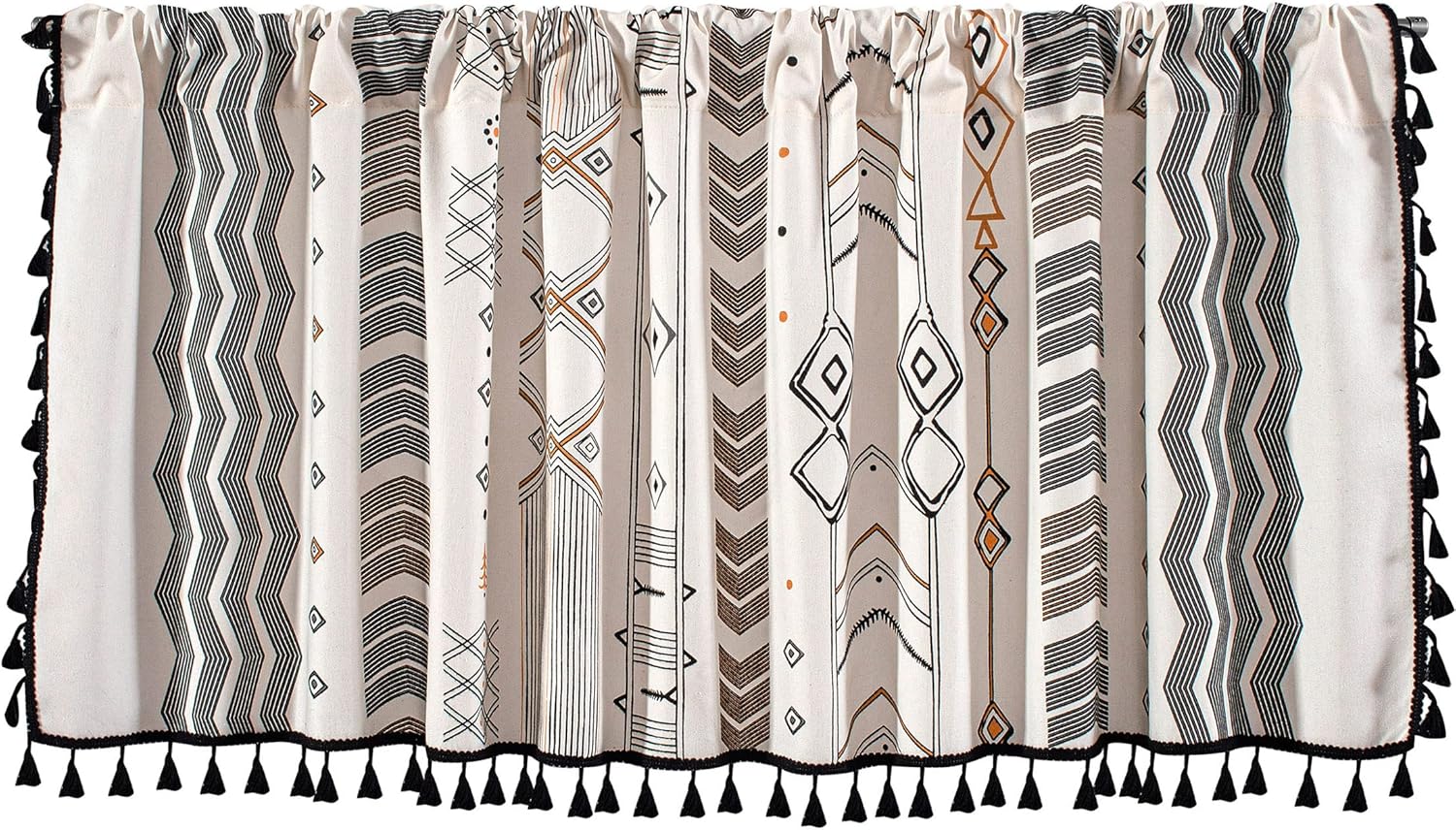Cortinas de lino con borlas bohemias para ventana, semiopacas, panel geométrico bohemio para sala de estar, cocina, cafetería, comedor, cenefas