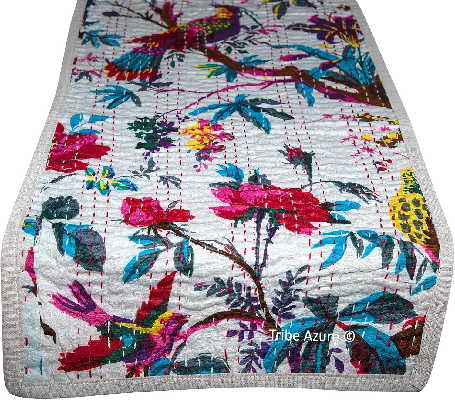 Camino de mesa de algodón de 12 x 48 pulgadas, tapiz floral, bohemio, colorido, manteles individuales para mesa de café, casa de campo, persa,