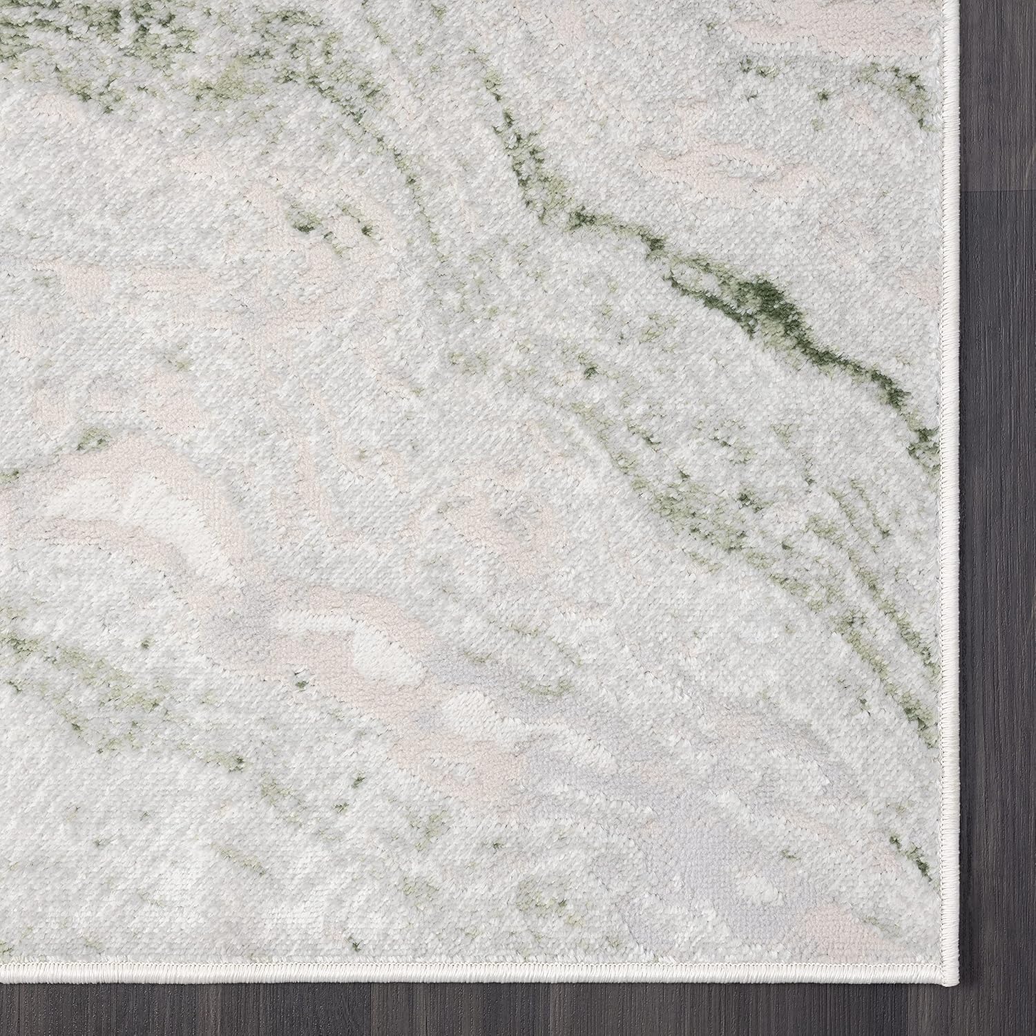 Abani Atlas – Alfombra de área verde y gris, 5 x 8 pies, mármol abstracto, duradera, no desprende pelusa, fácil de limpiar