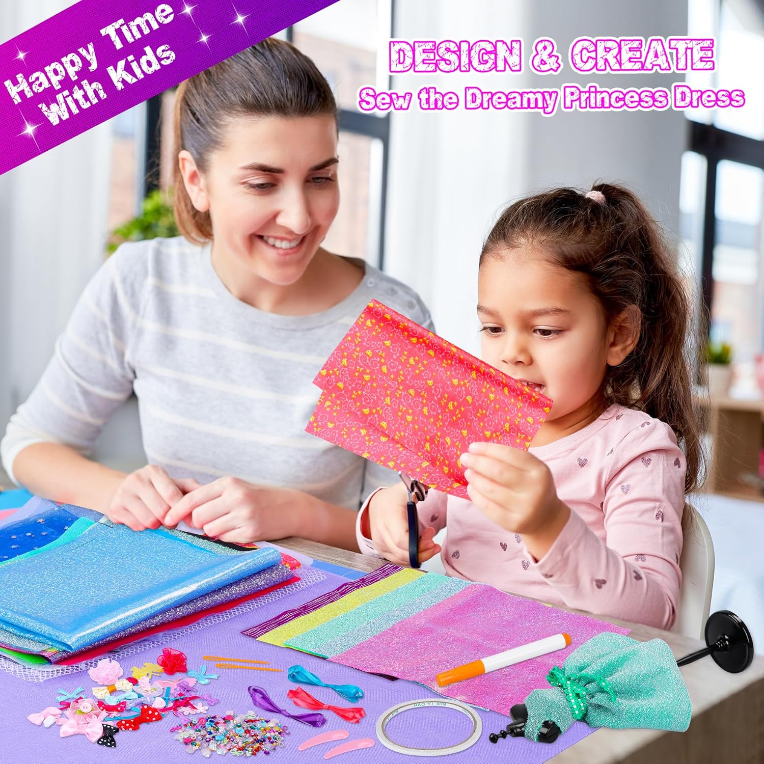 MINIFUN Kit de diseño de moda para niñas, kit de costura con 4 maniquíes, actividades de arte y manualidades para niños, kit de fabricación de ropa