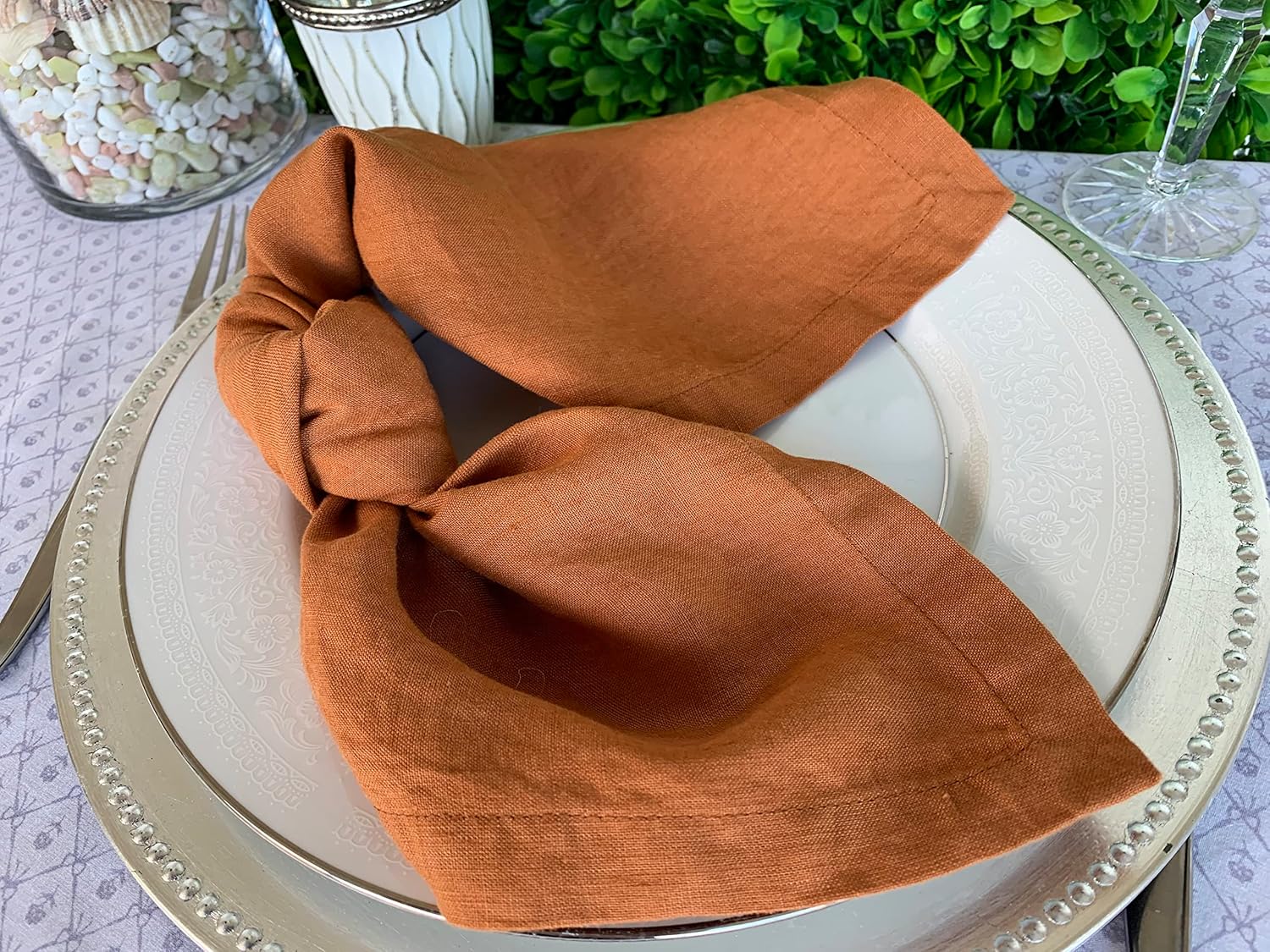 Servilletas de lino 100% lino francés Servilletas de tela de lino puro lavado a la piedra Esquinas en inglete Juego de 4 (naranja tostado)