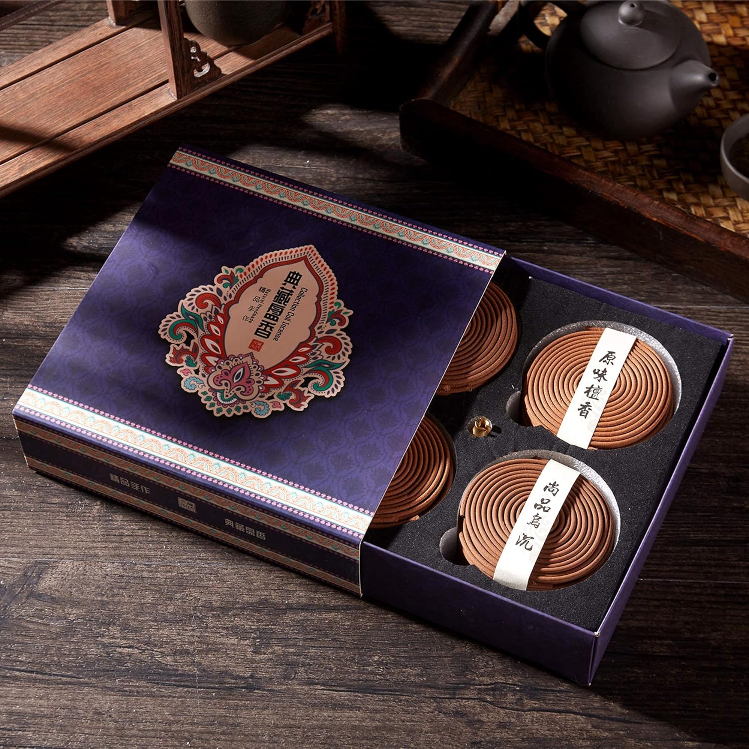 Juego de regalo de incienso de aromaterapia y meditación, 160 bobinas naturales en 4 aromas con quemador gratis, larga duración de 4 horas, juego 3