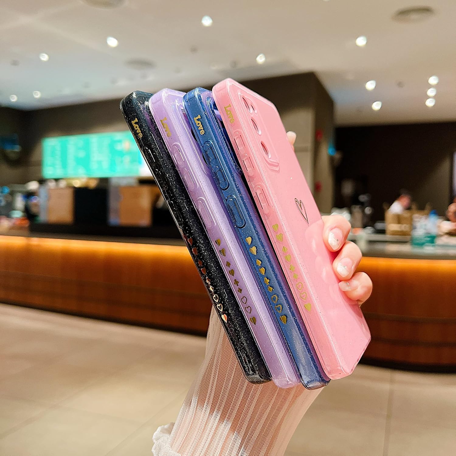 Funda compatible con Samsung Galaxy S20 FE 5G, diseño de corazón de amor, TPU suave a prueba de golpes, funda protectora brillante con purpurina