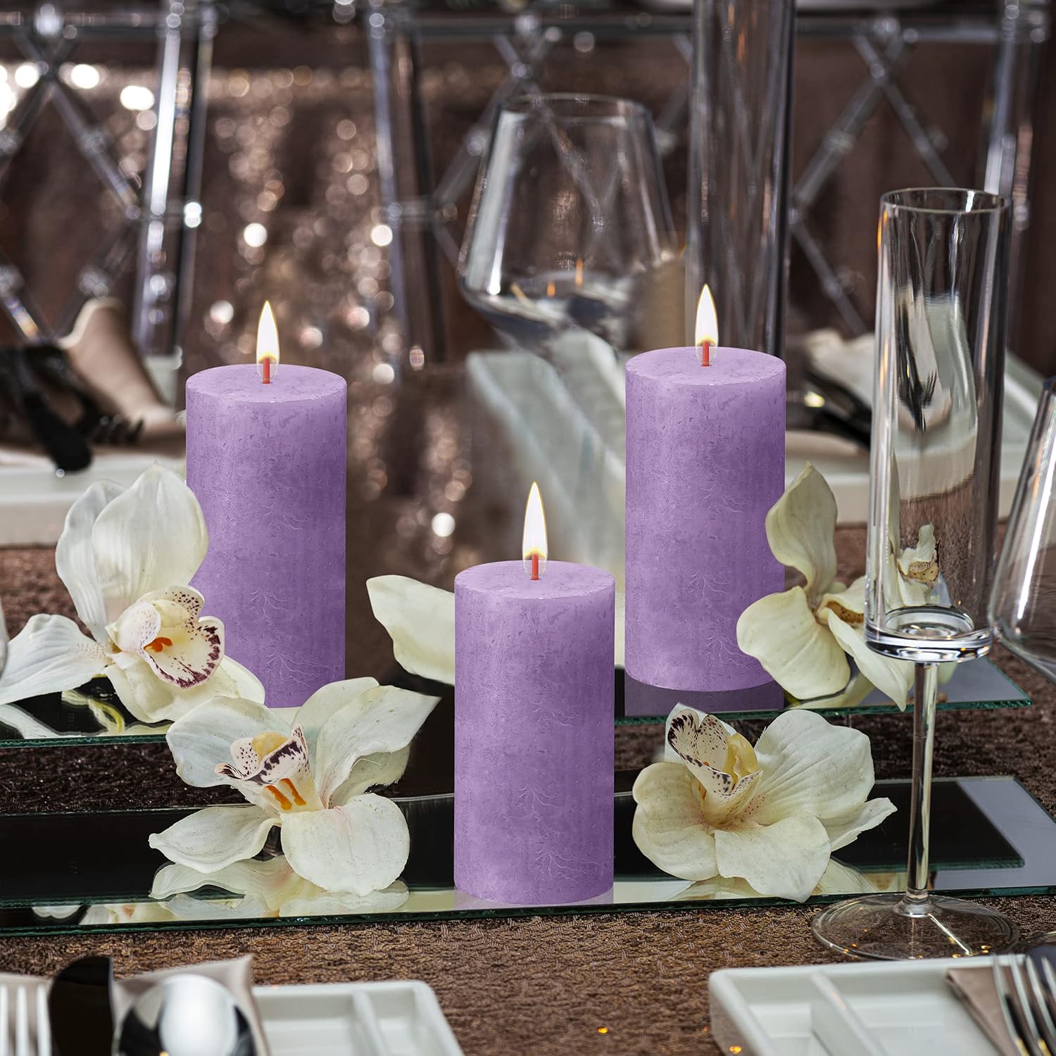 BOLSIUS Paquete de 4 velas rústicas de pilar violeta vibrante (púrpura), 2 x 4 pulgadas, calidad europea premium, incluye cera natural a base de