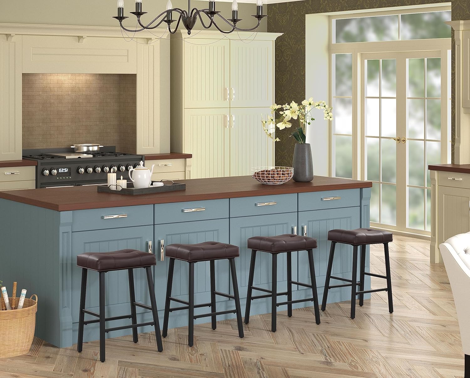 KAIRUITUCH Taburetes de bar de altura de mostrador, taburetes de bar de cocina de 24 pulgadas con respaldo, taburetes acolchados de asiento