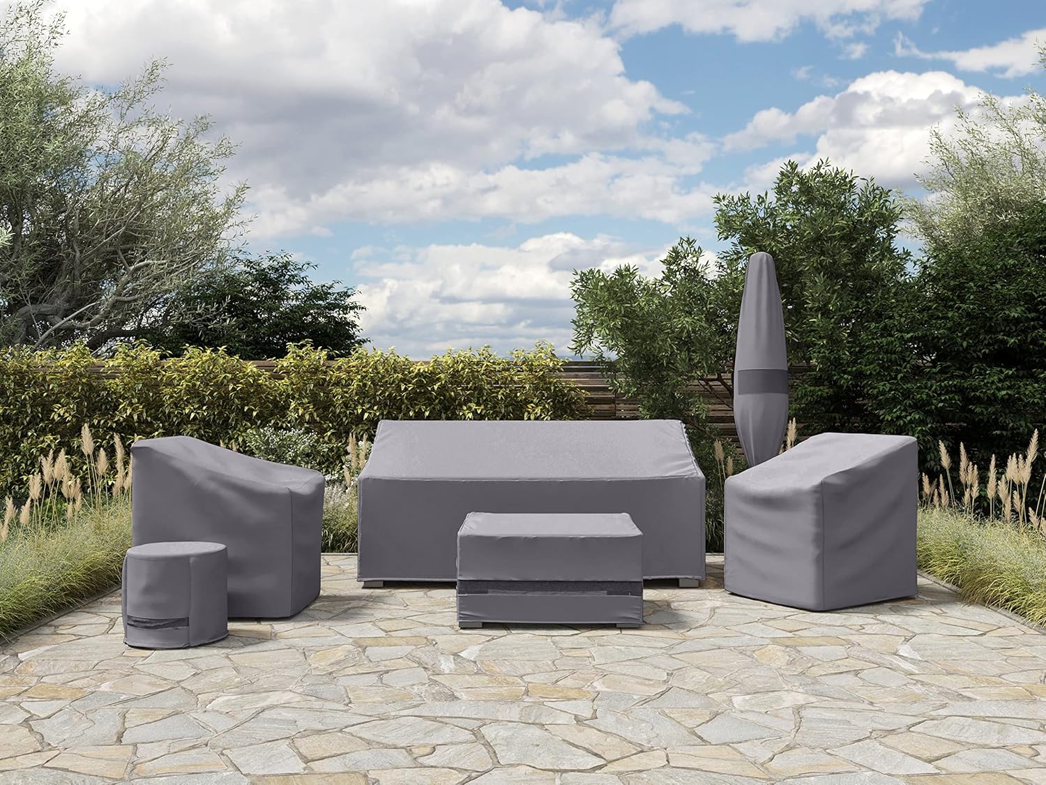 Covermates Funda para silla modular sin brazos para exteriores, poliéster resistente al agua, dobladillo con cordón, rejillas de ventilación, fundas