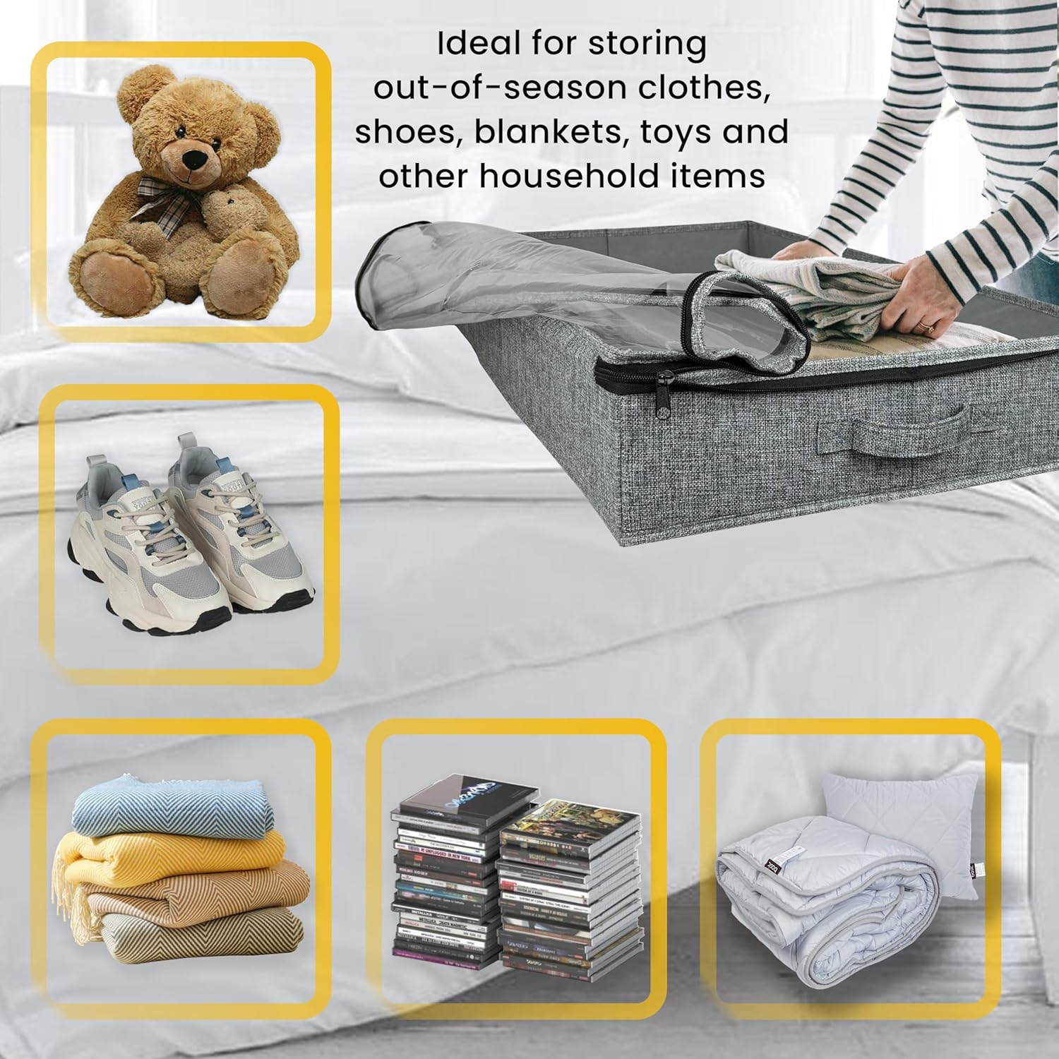 Clutter Mutter Contenedores de almacenamiento para debajo de la cama de 5 pulgadas de alto, 33.8 x 17.7 x 5.1 pulgadas, resistente organizador de