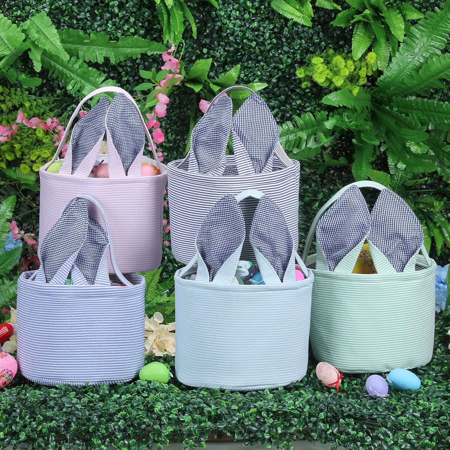 Canasta de conejo de Pascua, bolsas de huevo para niños, lona de algodón personalizado, cesta de huevo de caramelo, conejo con impresión de cola