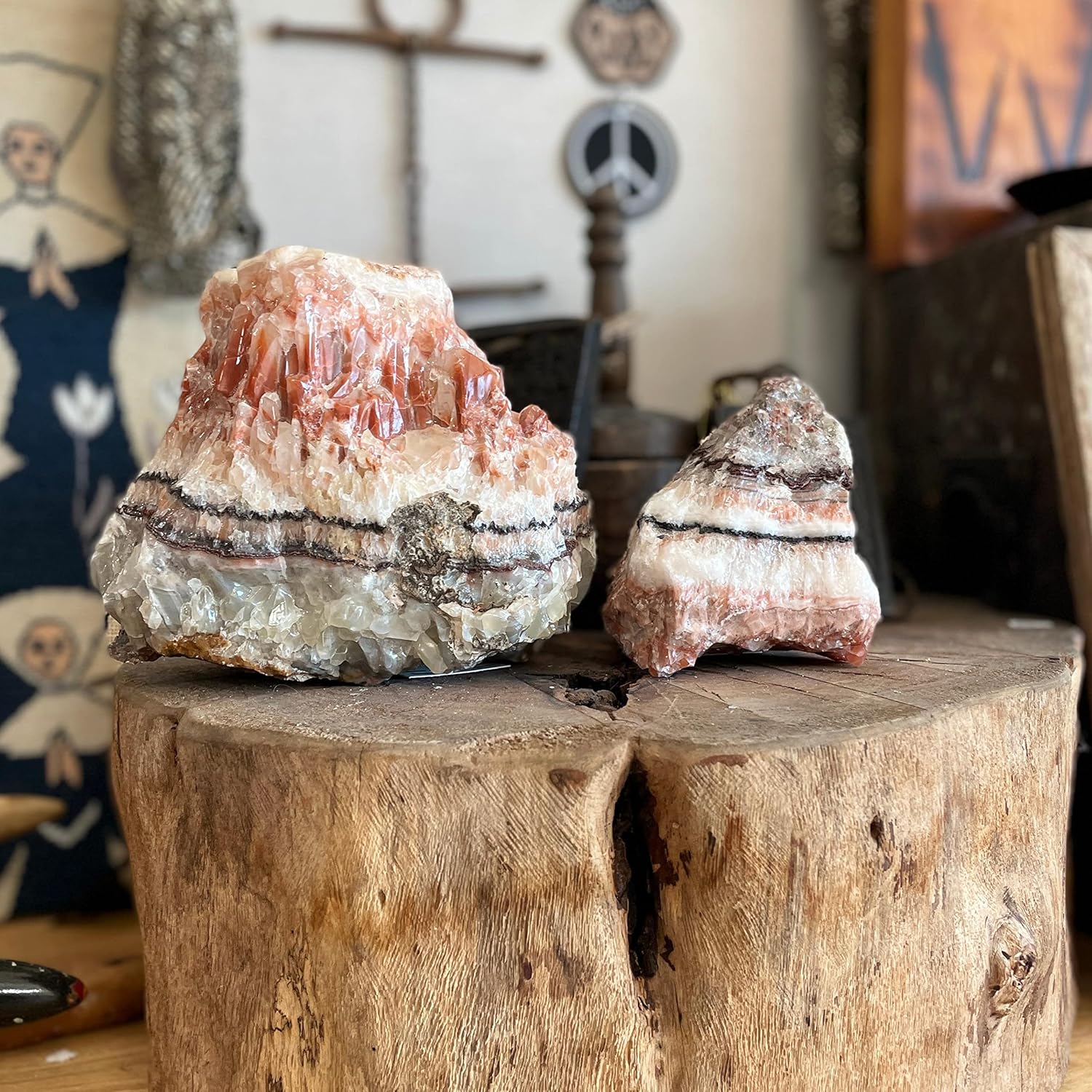 Mineralist Colección de piedras curativas de cristal, rosa con bandas de calcita, rocas naturales de 4 libras, racimos de cristal de cuarzo de alta