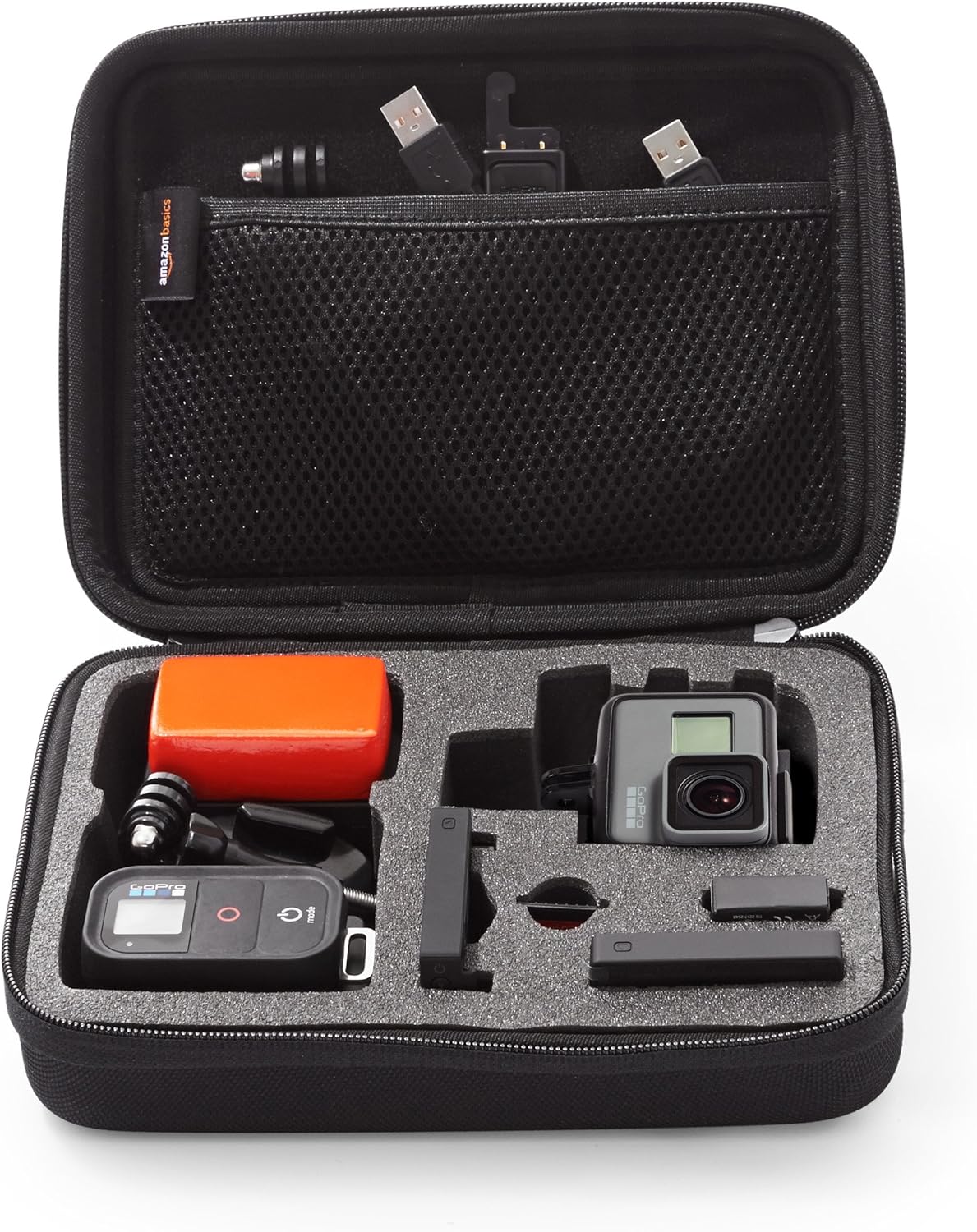 Tienda Basics Estuche de transporte pequeño para GoPro y accesorios – 9 x 7 x 2.5 pulgadas, sólido, negro