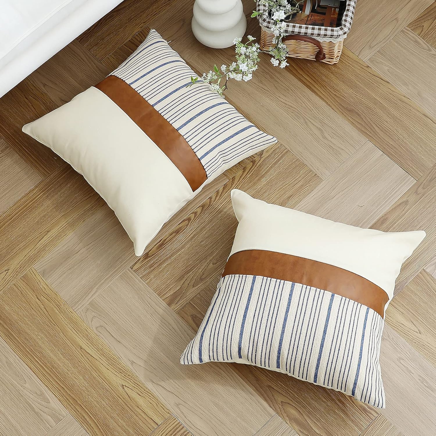 Fundas de almohada de 20 x 20 pulgadas, fundas de almohada cuadradas de piel sintética de algodón tostado, fundas de almohada decorativas para el