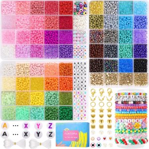 Funtopia Más de 7800 cuentas de semillas para la fabricación de joyas, 60 colores pequeñas de cuentas de vidrio para pulseras, kit de pulsera de la Funtopia Más de 7800 cuentas de semillas para la fabricación de joyas, 60 colores pequeñas de cuentas de vidrio para pulseras, kit de pulsera de la