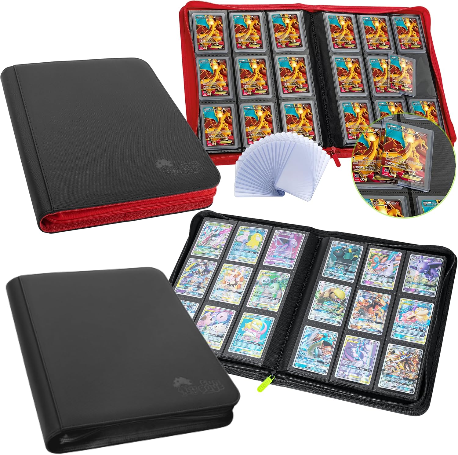 Carpeta Toploader para tarjetas coleccionables, paquete de 2 carpetas, carpeta de 9 bolsillos, carpeta de 252 cargadores superiores, 504 carpetas de