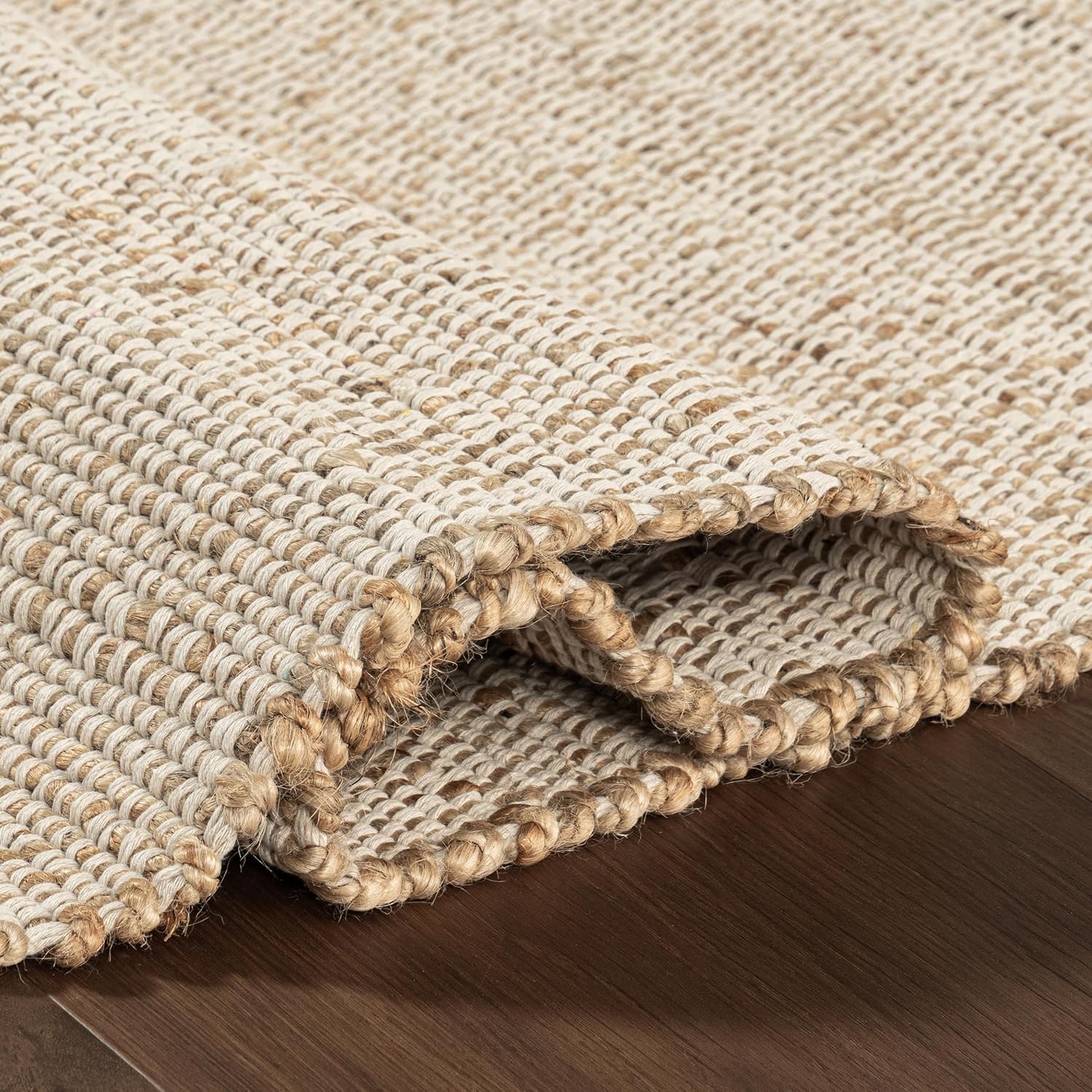 nuLOOM Alfombra redonda Elfriede de yute y algodón tejida a mano, 6 unidades, estilo rústico sólido, diseño tejido, fibra natural, para dormitorio,