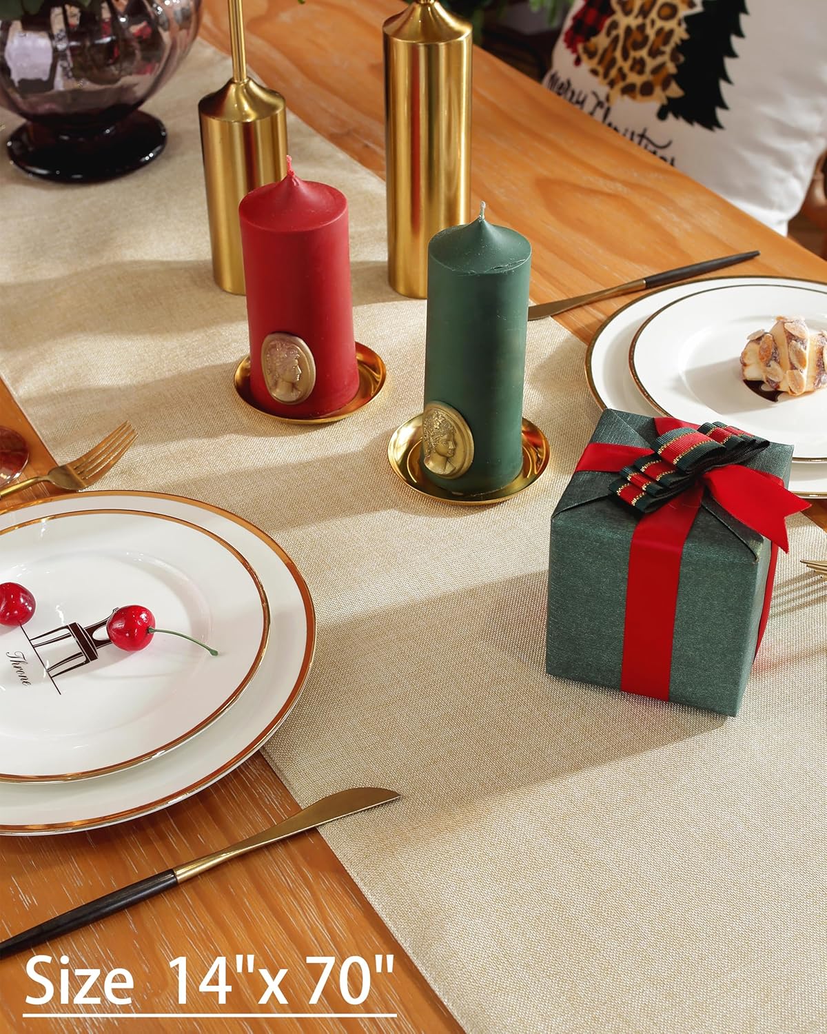 Camino de mesa de Navidad de 70 pulgadas de largo con bordado de búfalo a cuadros, patrón de árboles de Navidad de lino, decoración de Navidad para