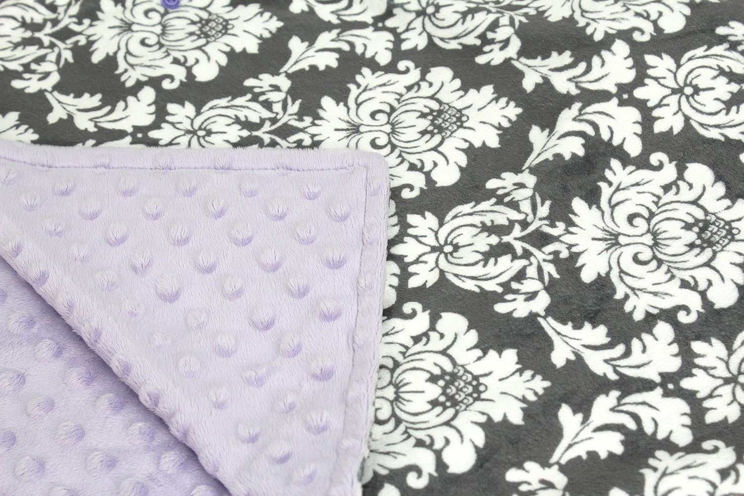 Dear Baby Gear Toldo de asiento de coche de lujo, impresión personalizada Minky gris y blanco, lavanda Minky Dot