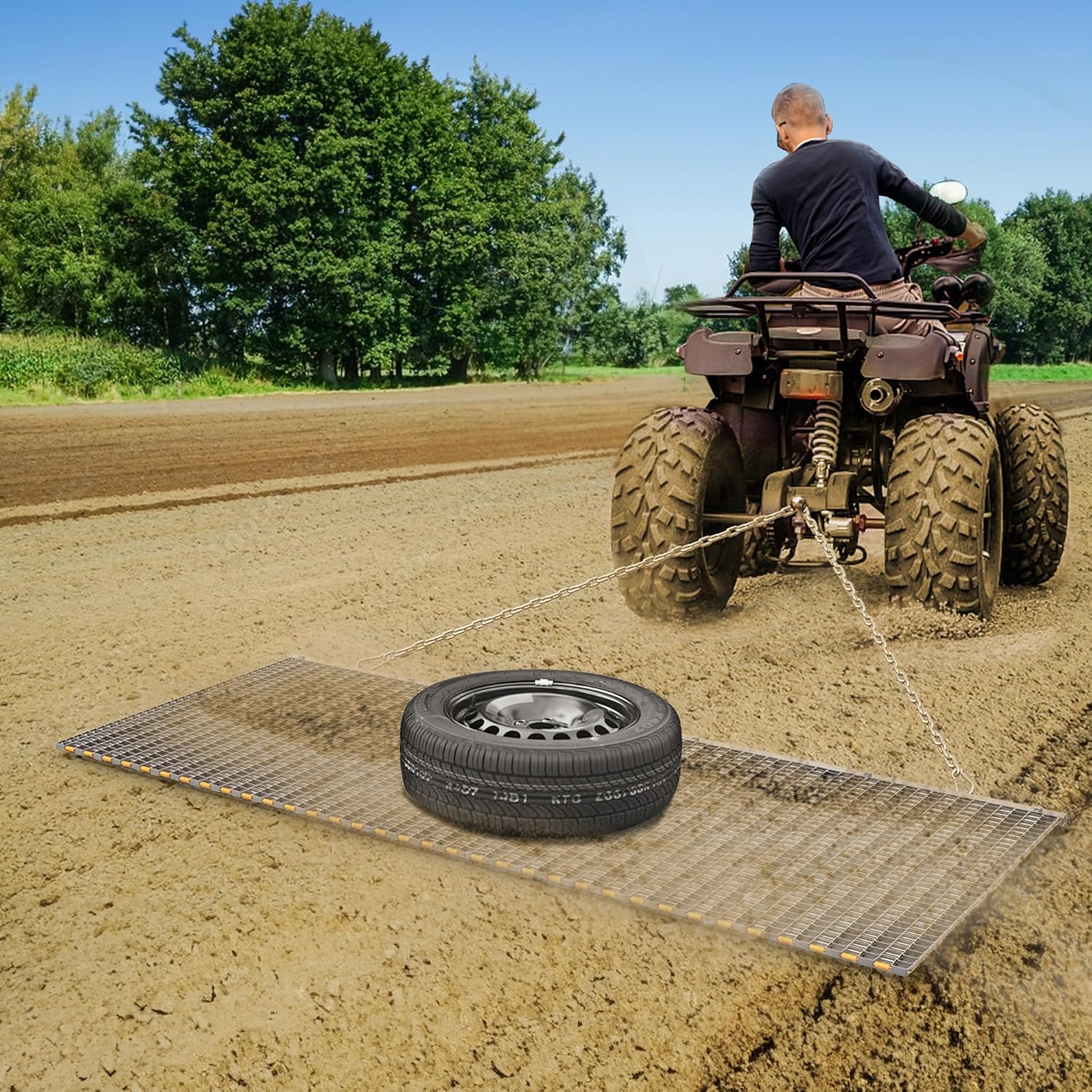 YITAMOTOR Alfombrilla de arrastre duradera de 6 x 3 pies ATV UTV resistente de zinc y malla de acero para nivelación de superficie de campo para