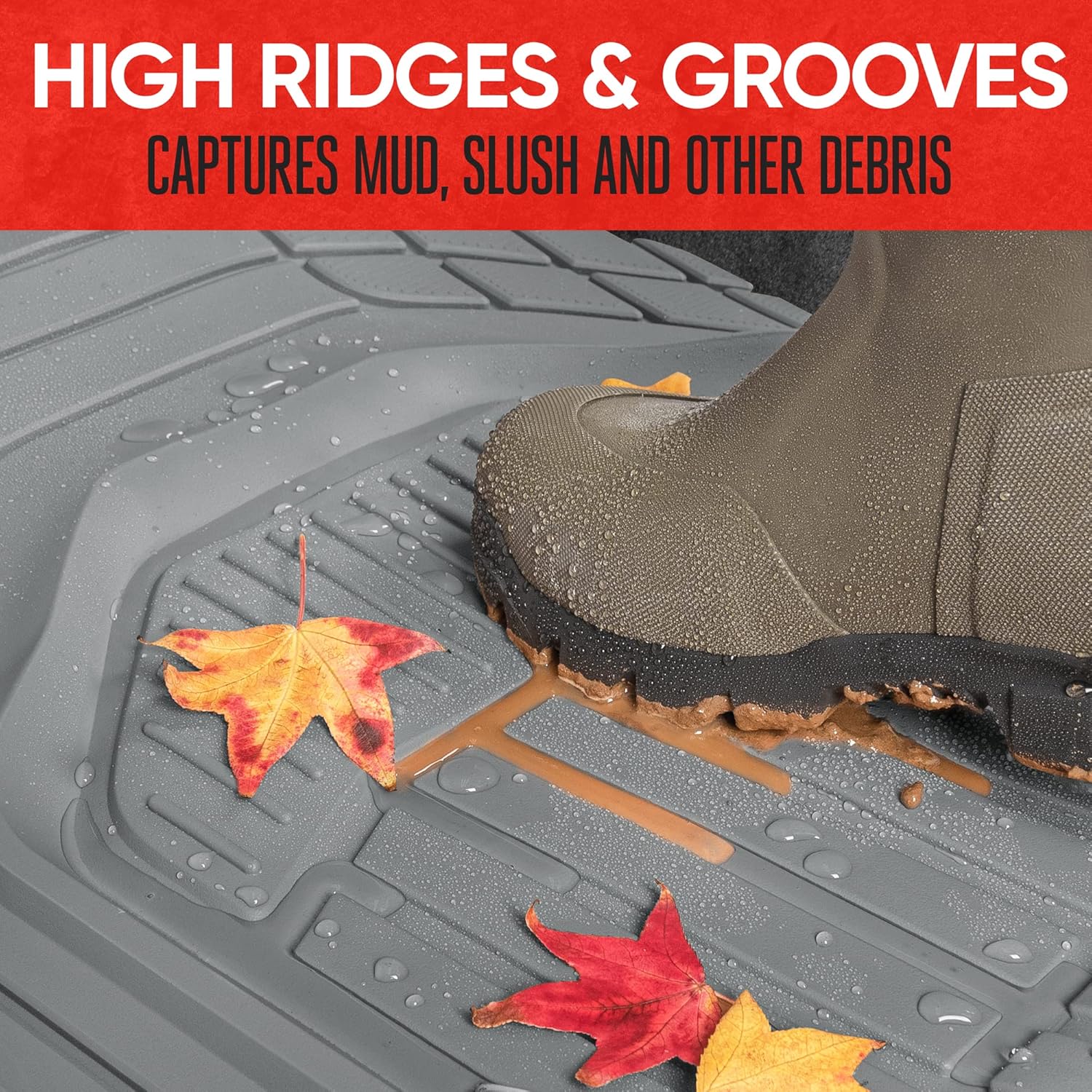 Motor Trend 943-GR FlexTough Defender – Tapetes para vehículos de gran profundidad, resistentes, de contorno, para todo tipo de clima, pueden