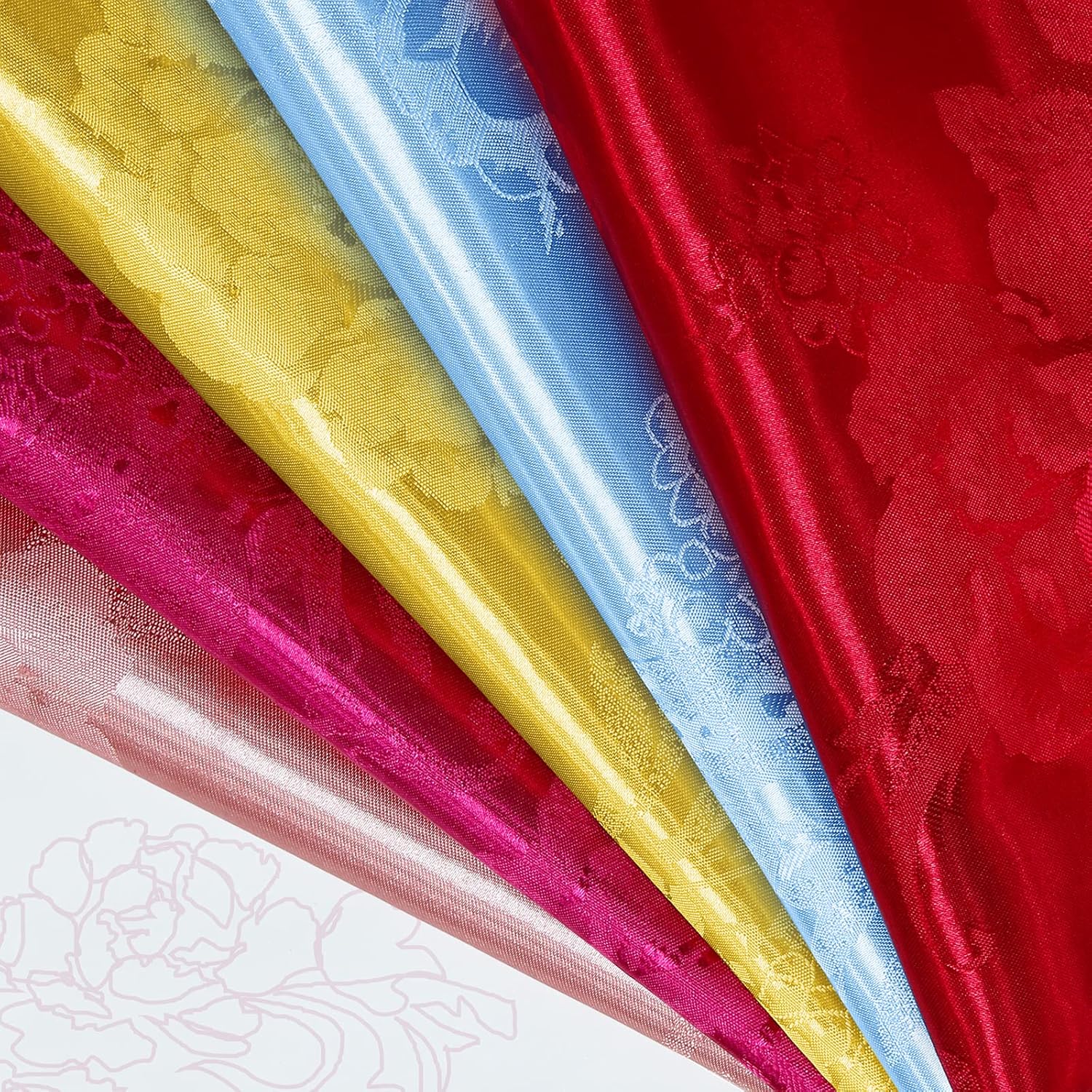 KKJIAF Tela jacquard de satén, 49 pulgadas de ancho con patrón de peonía brillante y sedosa tela de brocado para vestido, camisas, mantel, camino de