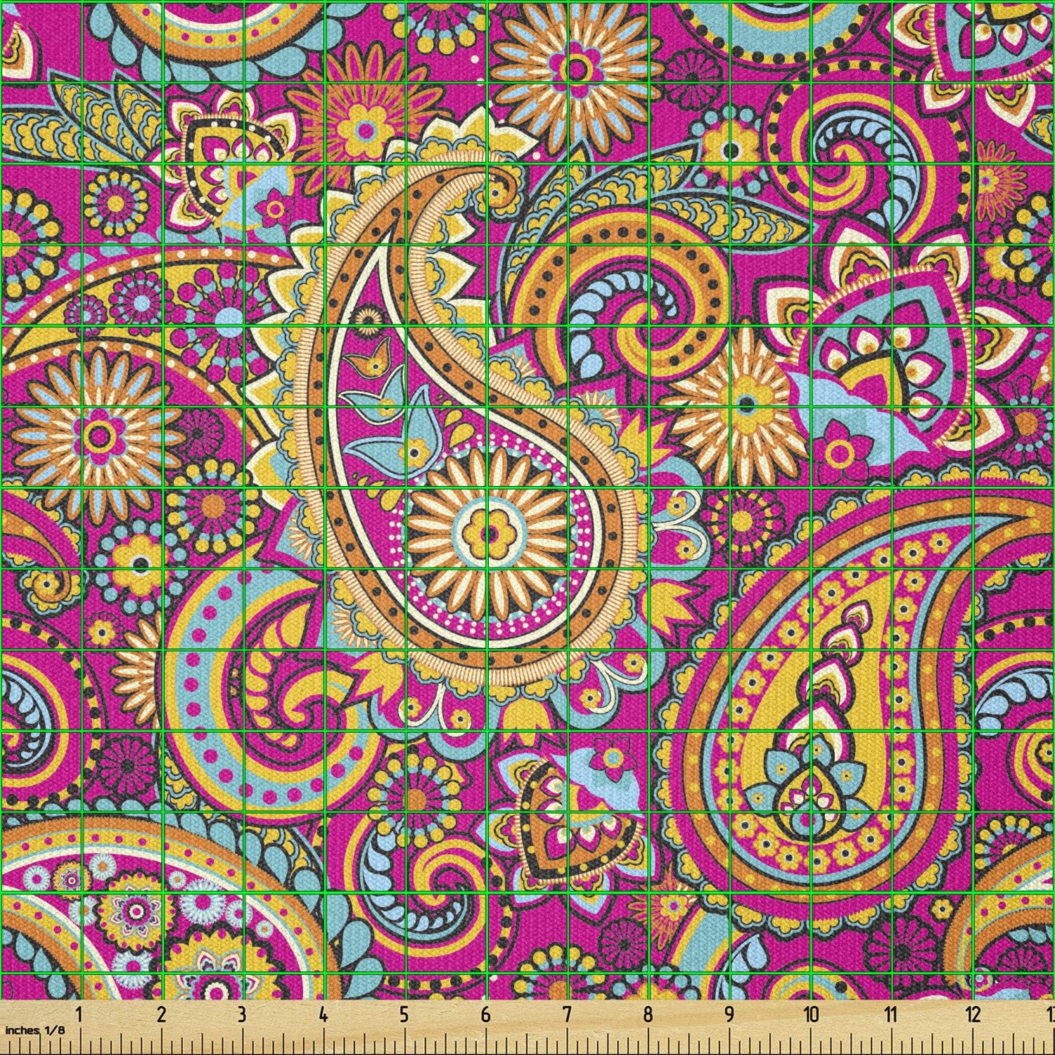 Ambesonne Paisley Fabric by The Yard, Paisley Patterns Based on Traditional Eastern Pastel Design, Stretch Knit Fabric for Clothing Sewing and Arts